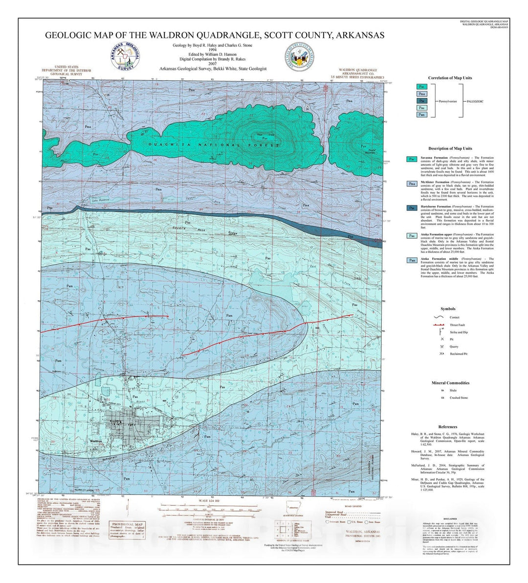 Map : Geologic map of the Waldron Quadrangle, Scott County, Arkansas, 2007 Cartography Wall Art :