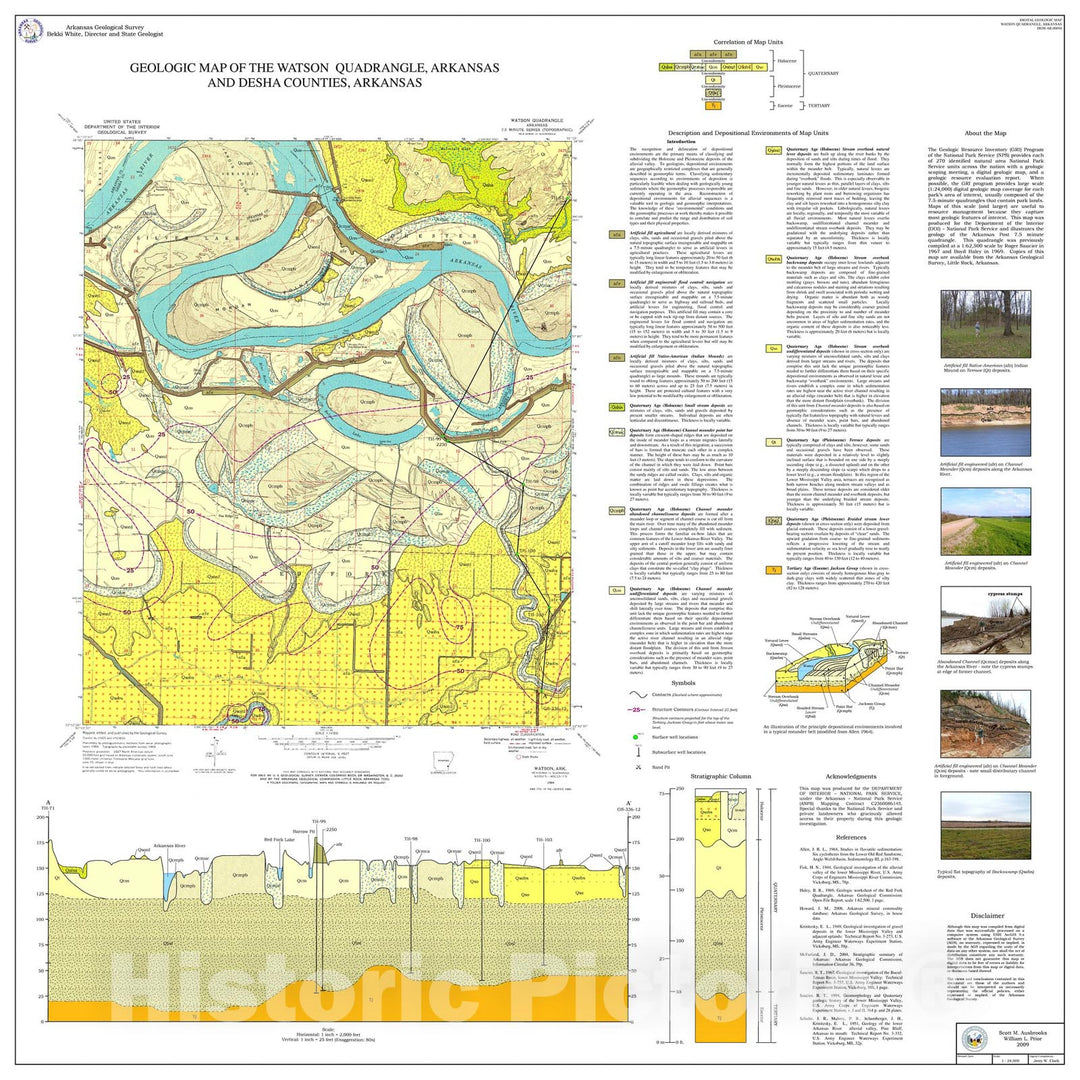 Map : Geologic map of the Watson Quadrangle, Arkansas and Desha counties, Arkansas, 2009 Cartography Wall Art :