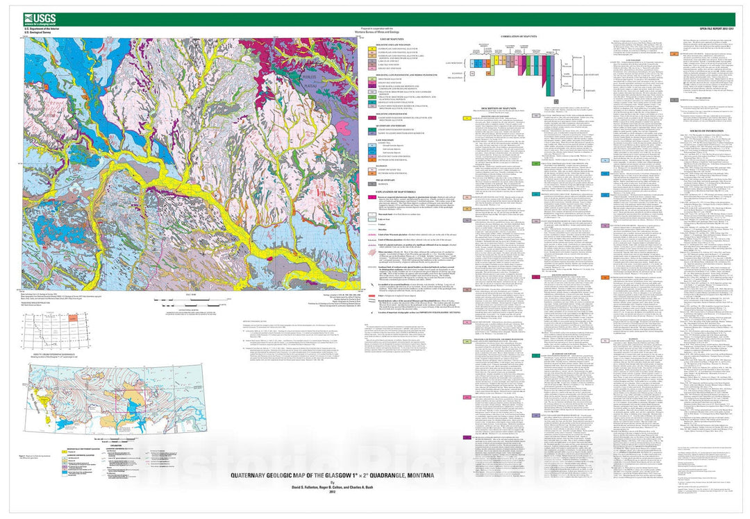 Map : Quaternary geologic map of the Glasgow one degree x two degree quadrangle, Montana, two0onetwo Cartography Wall Art :