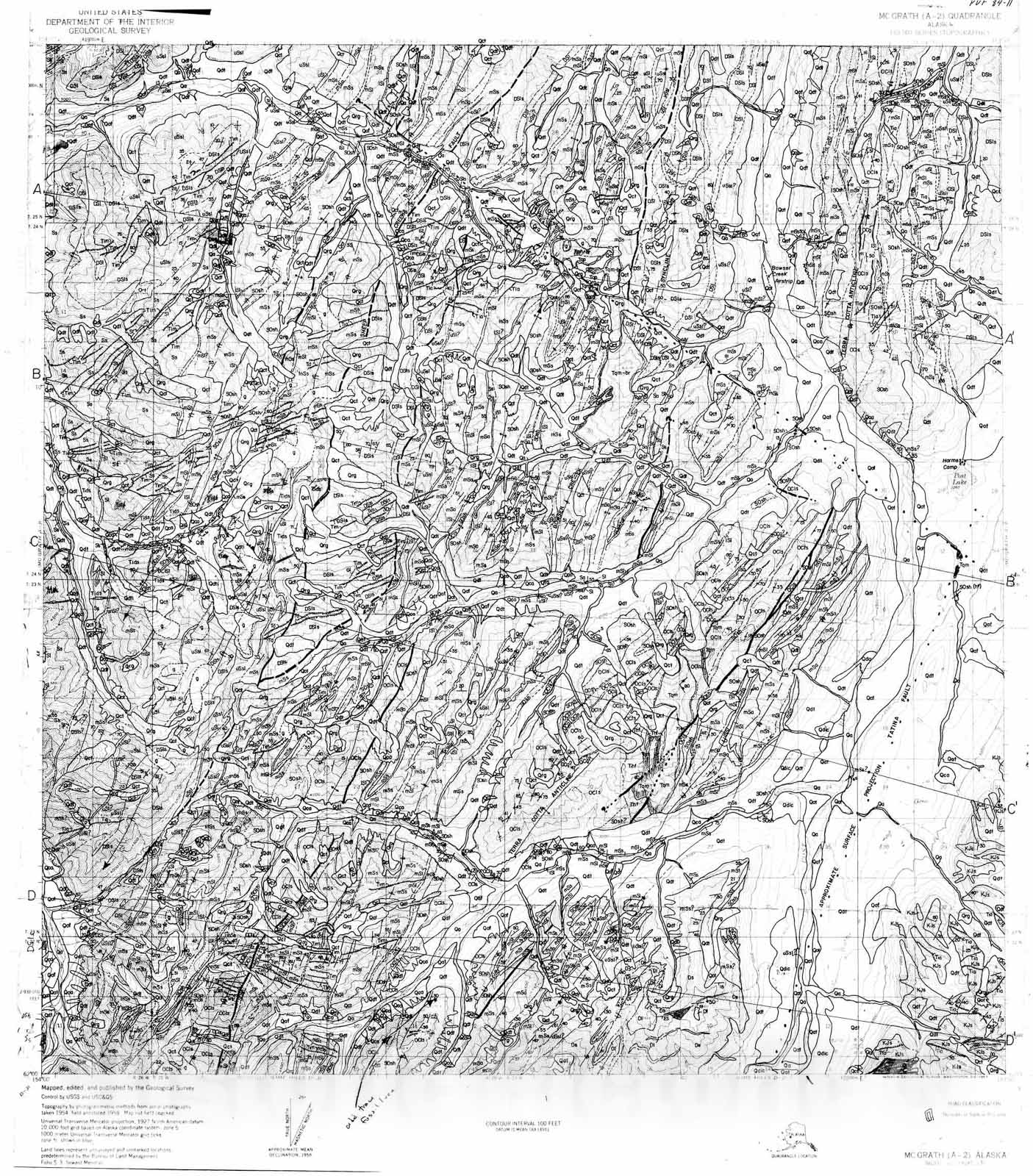 Map : Geologic map, structure sections, and rock unit descriptions, McGrath A-2 Quadrangle, 1983 Cartography Wall Art :