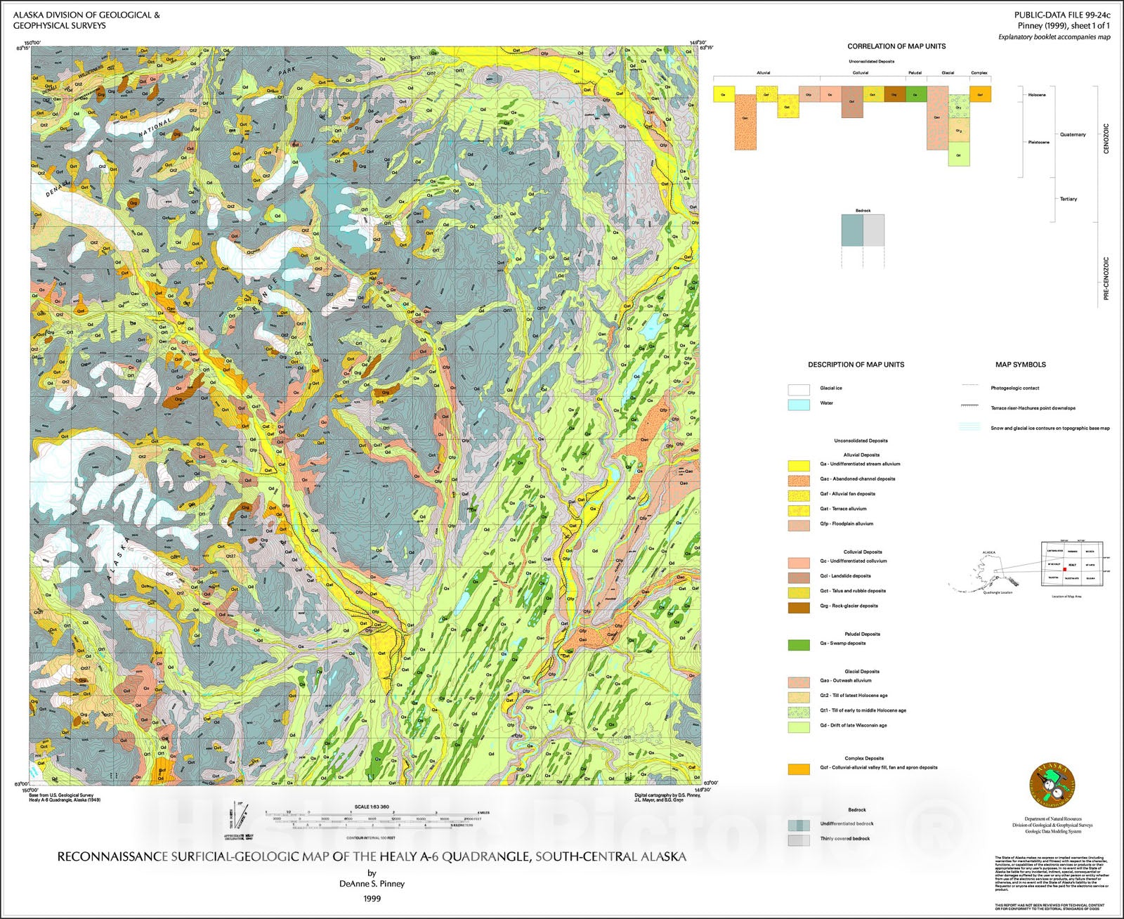 Map : Reconnaissance surficial-geologic map of the Healy A-6 Quadrangle, southcentral Alaska, 1999 Cartography Wall Art :