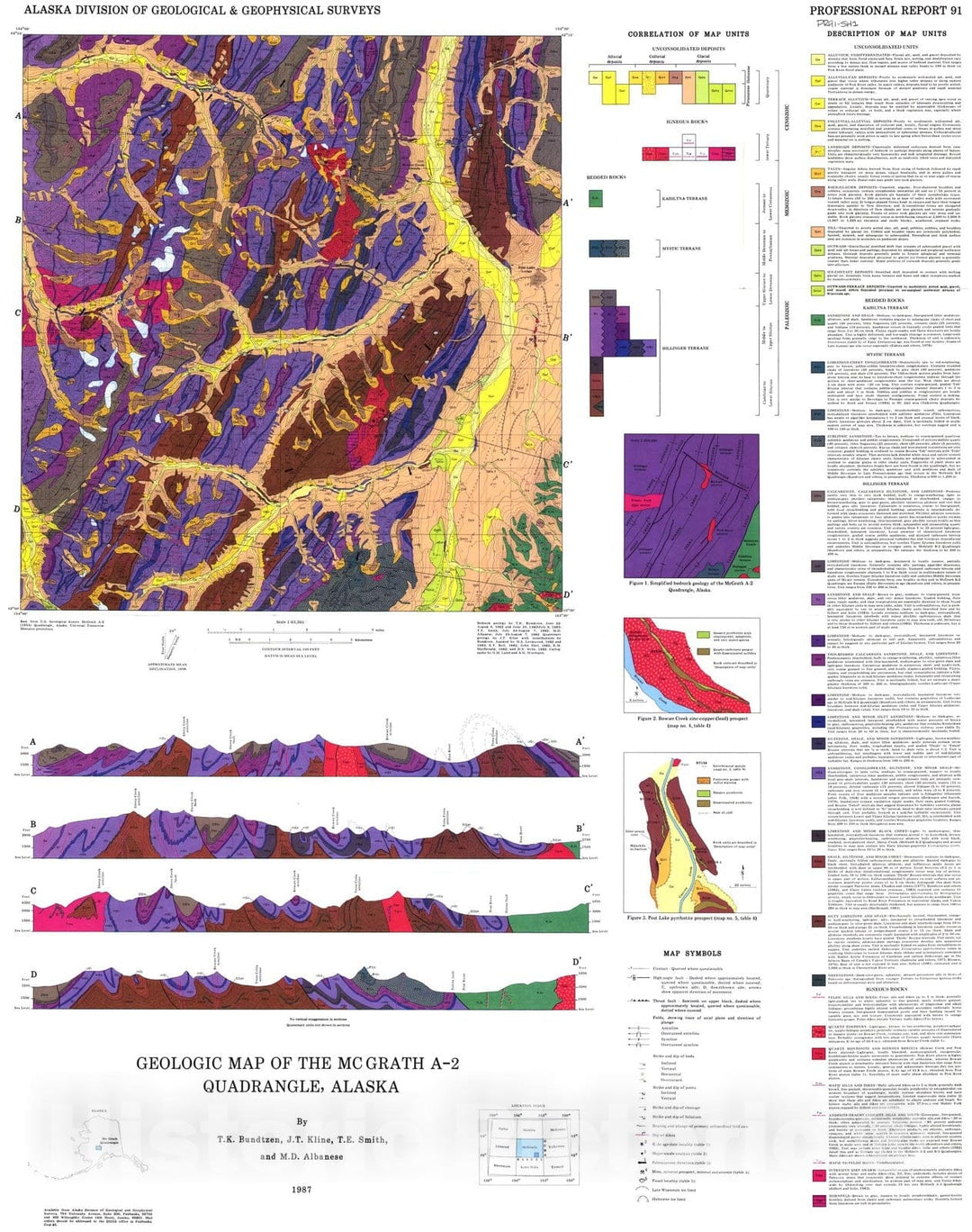 Map : Geologic map of the McGrath A-2 Quadrangle, Alaska, 1987 Cartography Wall Art :