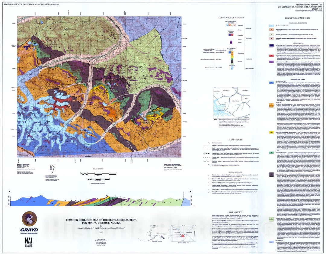 Map : Bedrock geologic map of the Delta mineral belt, Tok mining district, Alaska, 2003 Cartography Wall Art :