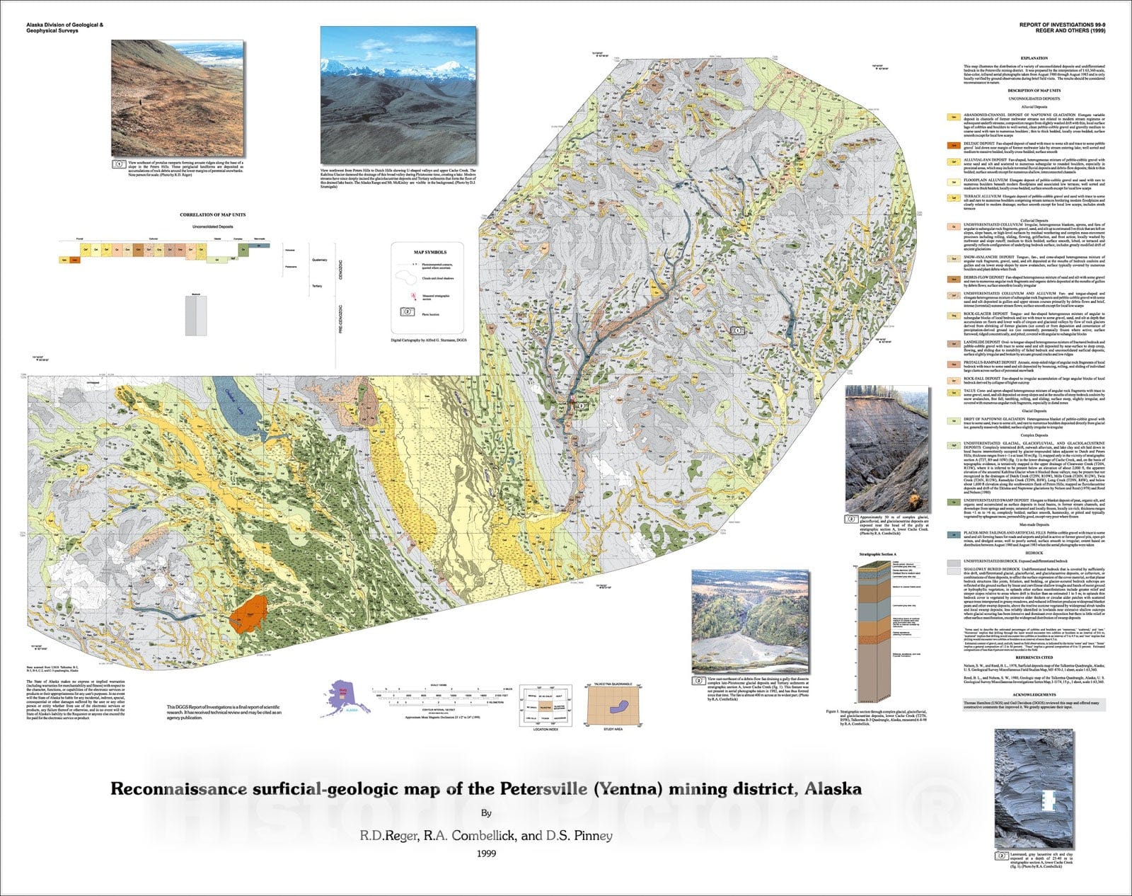 Map : Reconnaissance surficial-geologic map of the Petersville (Yentna) mining district, Alaska, 1999 Cartography Wall Art :