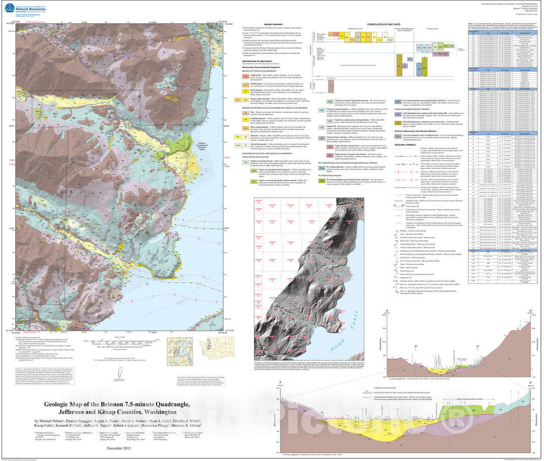 Map : Geologic map of the Brinnon 7.5-minute quadrangle, Jefferson and Kitsap Counties, Washington, 2012 Cartography Wall Art :