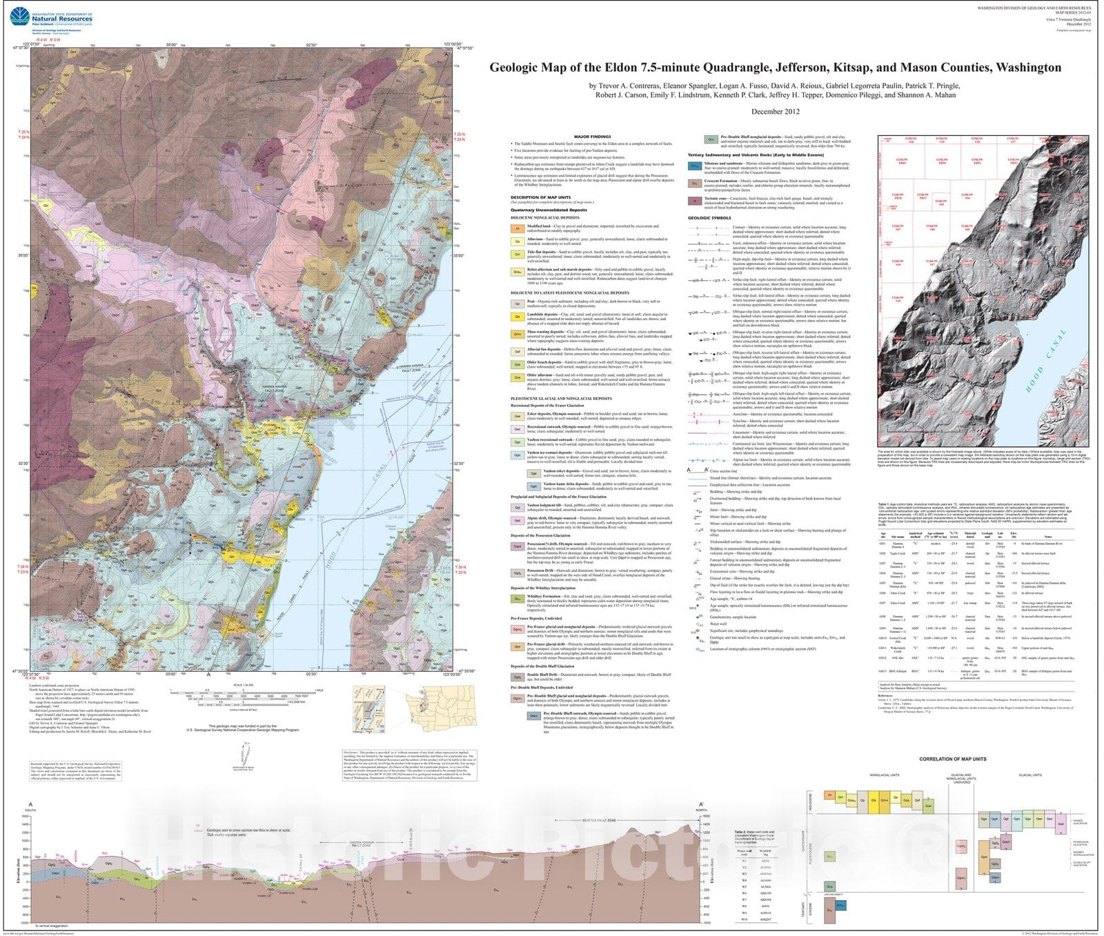 Map : Geologic map of the Eldon 7.5-minute quadrangle, Jefferson, Kitsap, and Mason Counties, Washington, 2012 Cartography Wall Art :