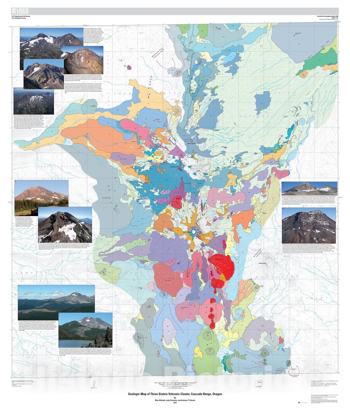 Map : Geologic map of the Three Sisters volcanic cluster, Cascade Range, Oregon, 2013 Cartography Wall Art :