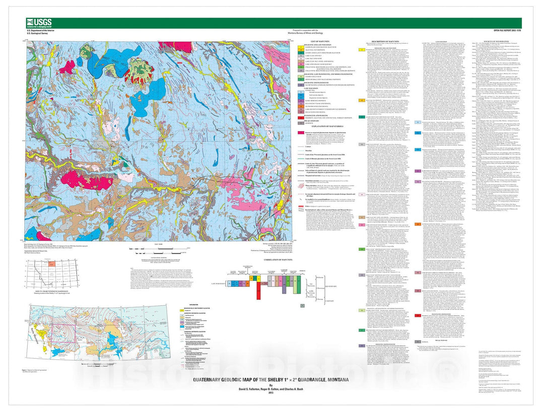 Map : Quaternary geologic map of the Shelby one degree x two degree quadrangle, Montana, two0one3 Cartography Wall Art :