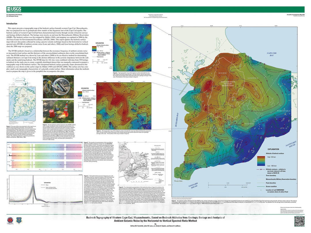 Map : Bedrock topography of western Cape Cod, Massachusetts, based on bedrock altitudes from geologic borings and analysis of ambient se, 2013 Cartography Wall Art :