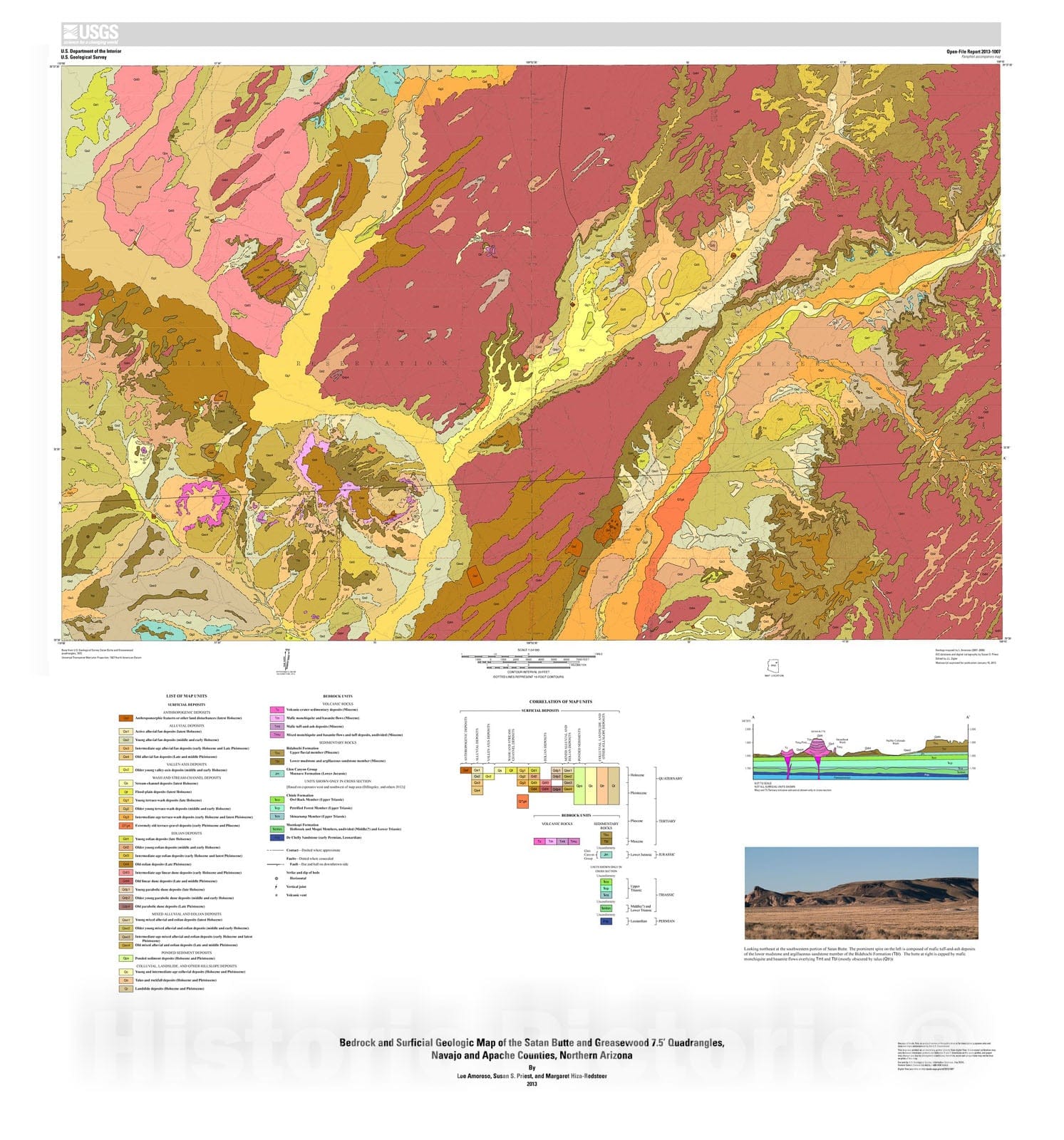 Map : Bedrock and surficial geologic map of the Satan Butte and Greasewood 7.5' quadrangles, Navajo and Apache Counties, northern Arizona, 2013 Cartography Wall Art :