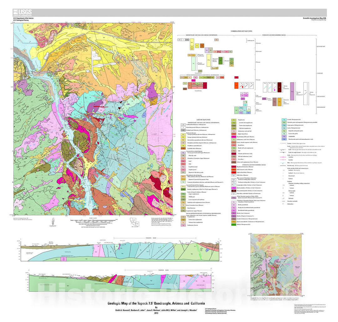 Map : Geologic map of the Topock 7.5' quadrangle, Arizona and California, 2013 Cartography Wall Art :