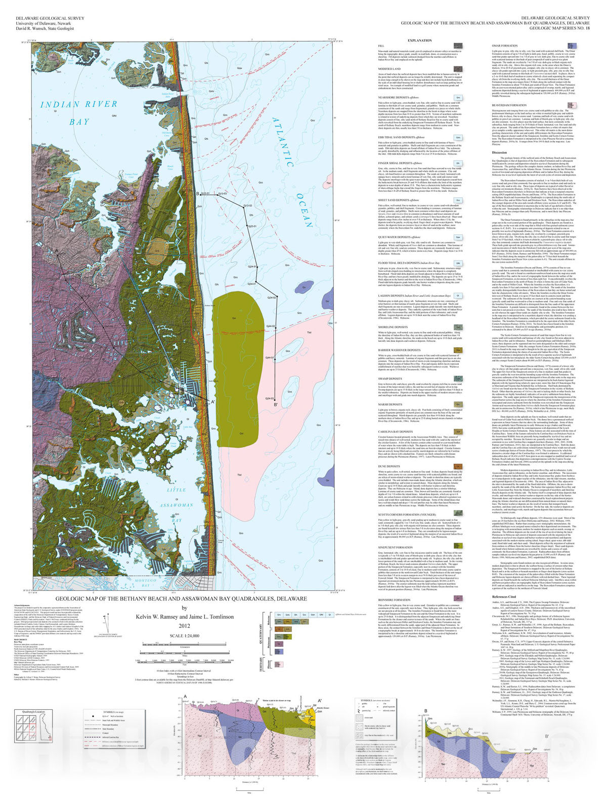 Map : Geologic map of the Bethany Beach and Assawoman Bay quadrangles, Delaware, 2012 Cartography Wall Art :