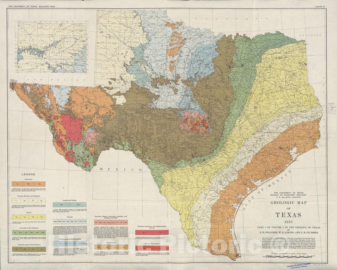 Map : The geology of Texas; Volume 1, Stratigraphy, 1932 Cartography Wall Art :