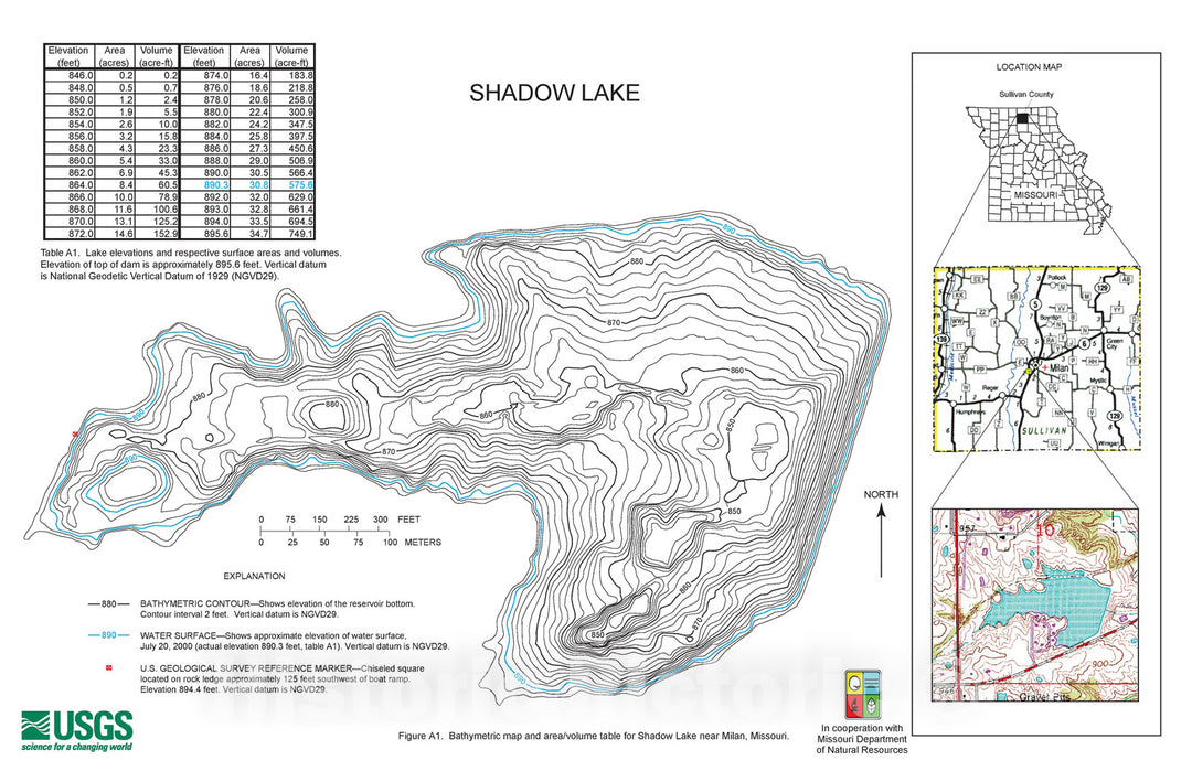 Map : Bathymetric surveys of selected lakes in Missouri -- 2000-2008, 2013 Cartography Wall Art :