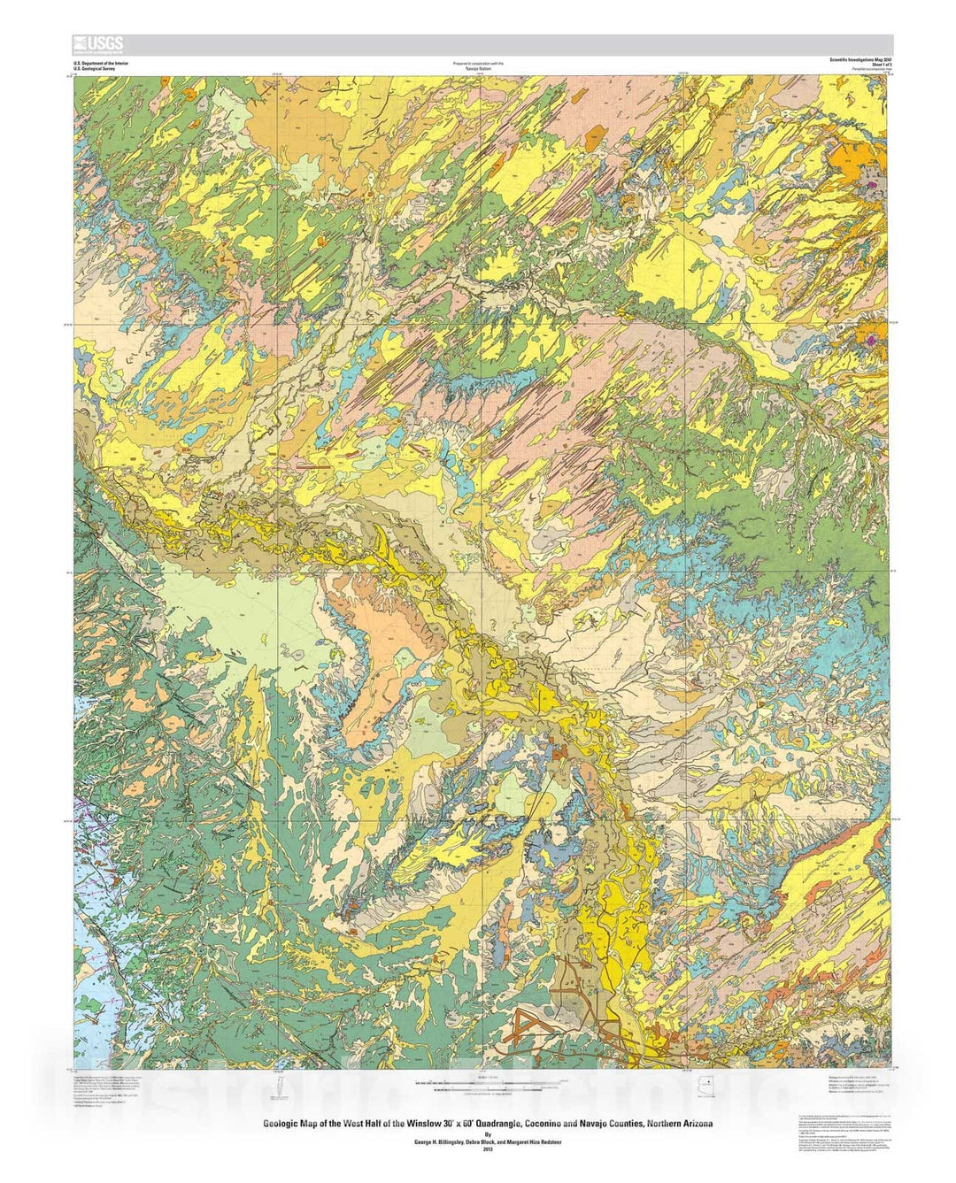 Map : Geologic map of the Winslow 30' x 60' quadrangle, Coconino and Navajo Counties, northern Arizona, 2013 Cartography Wall Art :