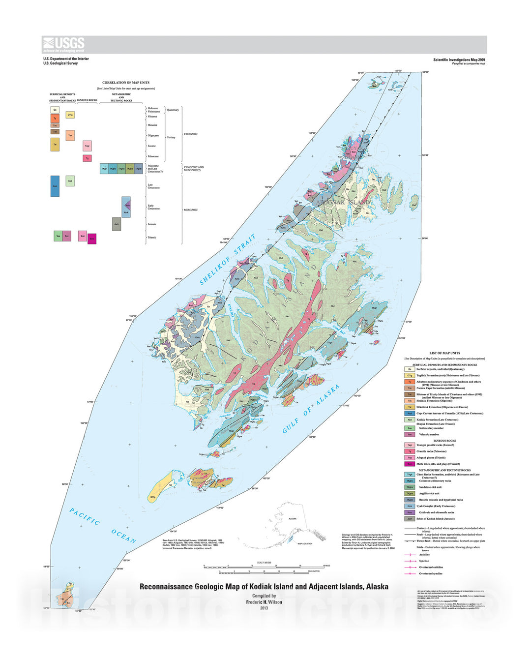 Map : Reconnaissance geologic map of Kodiak Island and adjacent islands, Alaska, 2013 Cartography Wall Art :