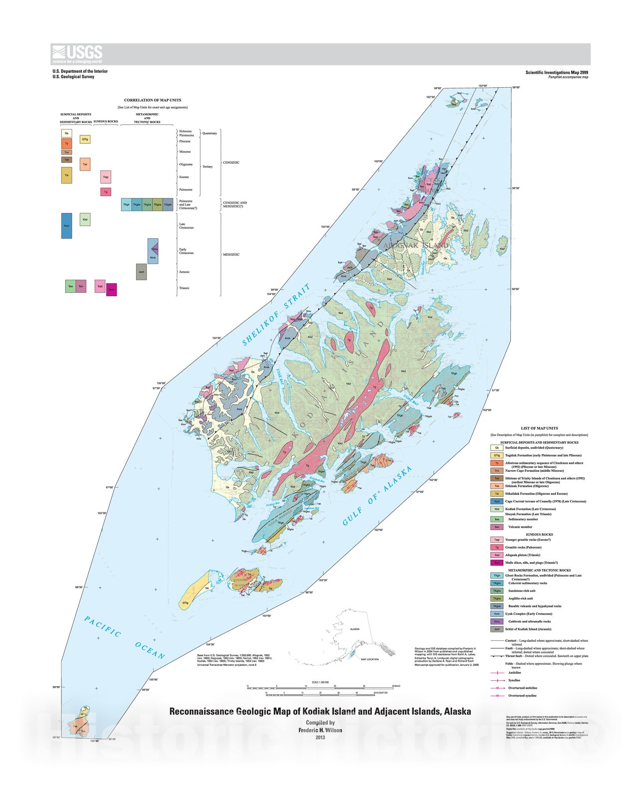 Map : Reconnaissance geologic map of Kodiak Island and adjacent islands, Alaska, 2013 Cartography Wall Art :