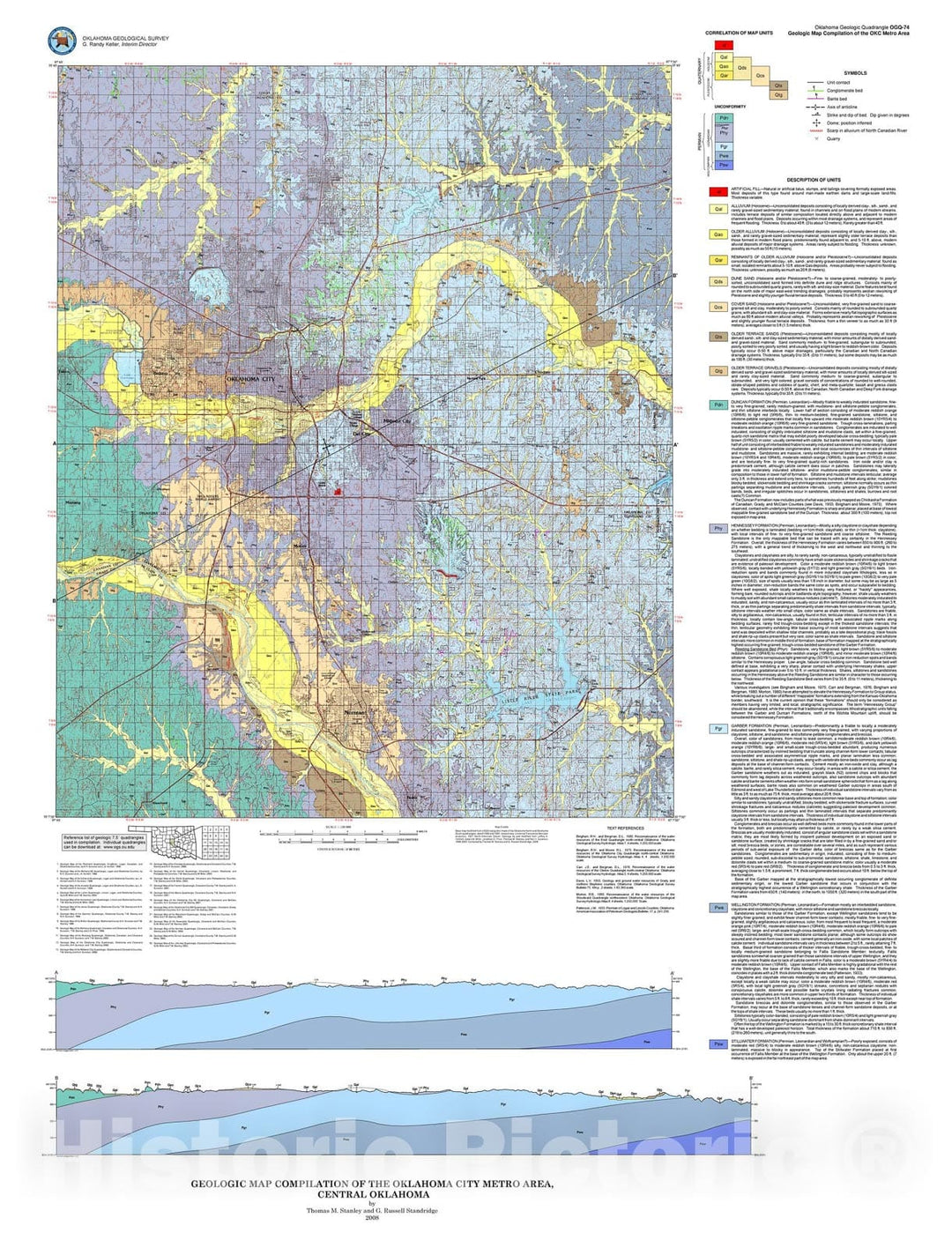 Map : Geologic map compilation of the Oklahoma City Metro Area, central Oklahoma, 2008 Cartography Wall Art :