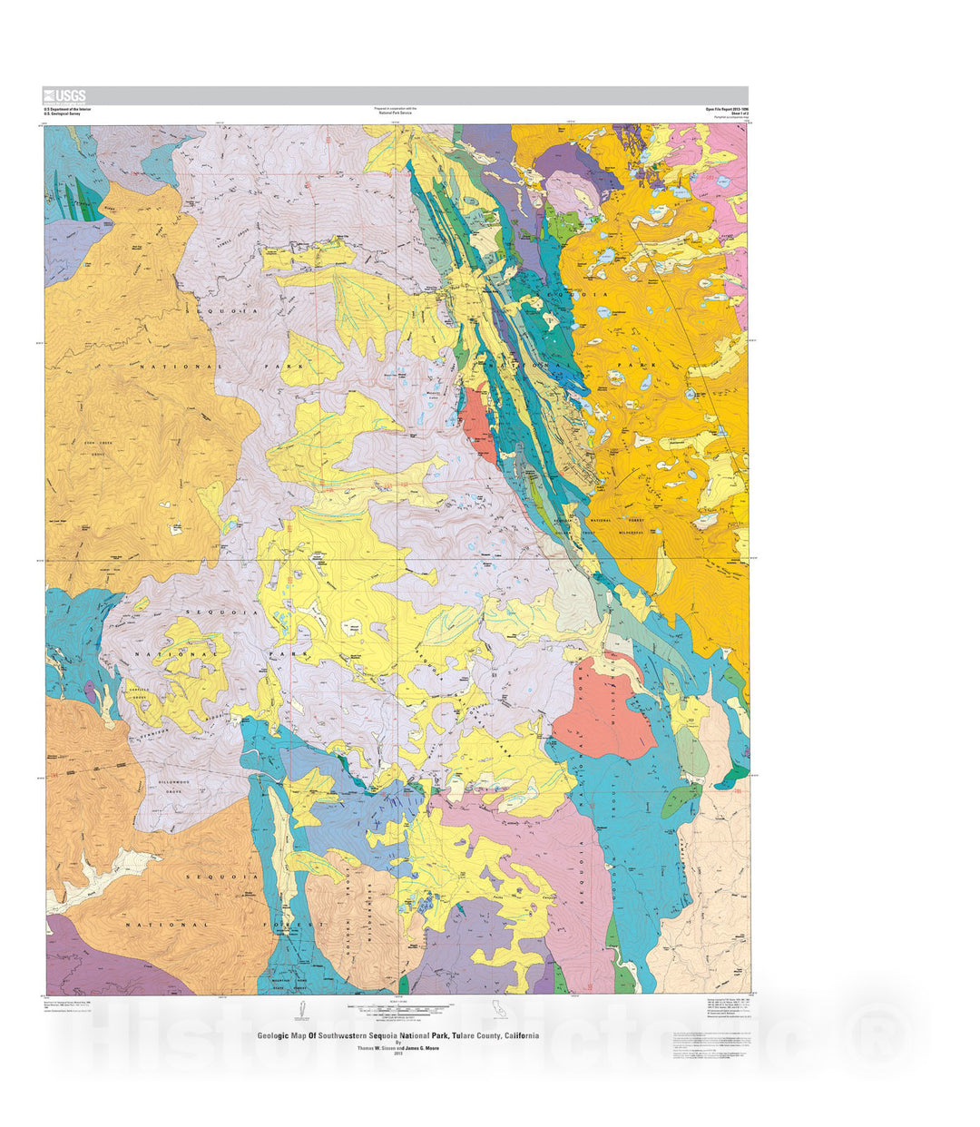 Map : Geologic map of southwestern Sequoia National Park, Tulare County, California, 2013 Cartography Wall Art :