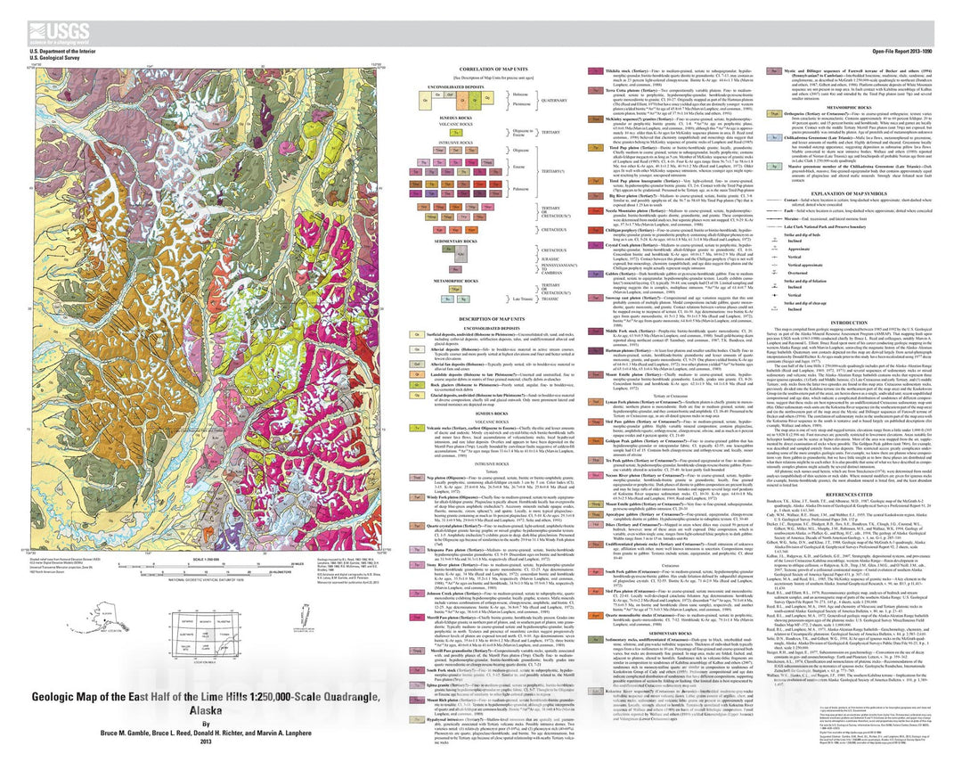 Map : Geologic map of the east half of the Lime Hills 1:250,000-scale quadrangle, Alaska, 2013 Cartography Wall Art :