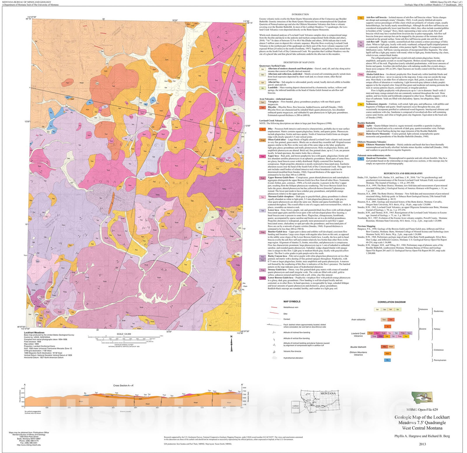 Map : Geologic map of the Lockhart Meadows 7.5' quadrangle, west central Montana, 2013 Cartography Wall Art :