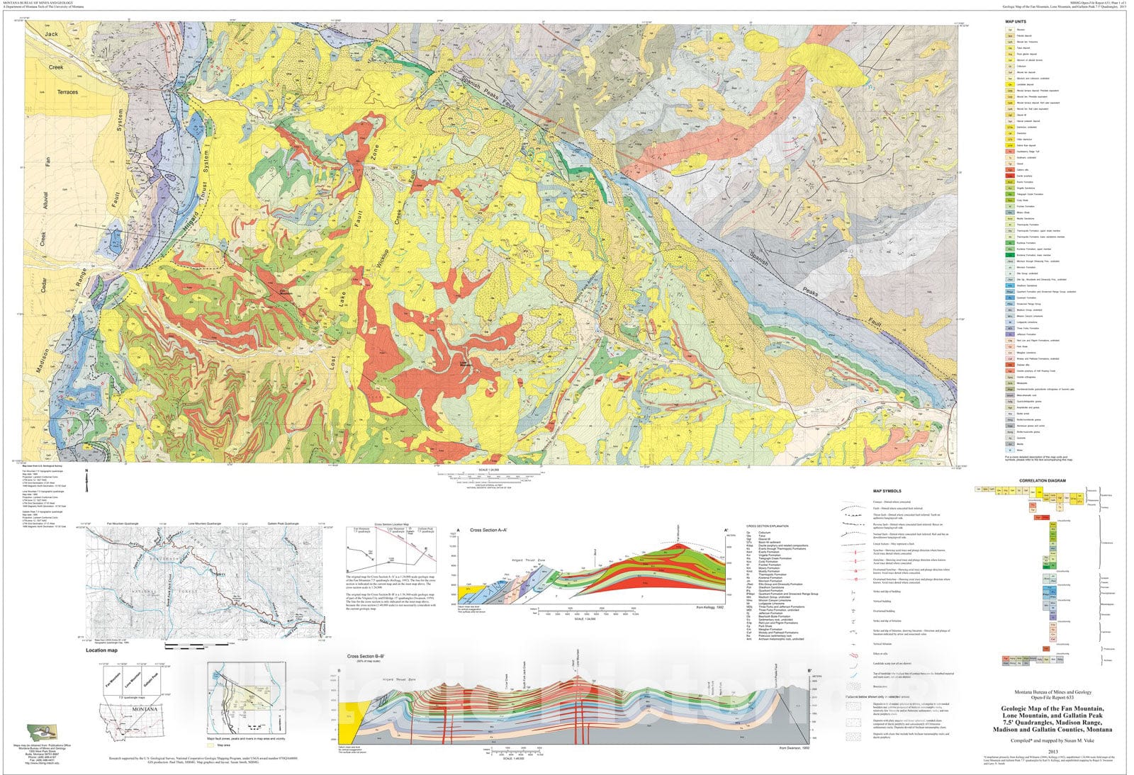 Map : Geologic map of the Fan Mountain, Lone Mountain, and Gallatin Peak 7.5' quadrangles, Madison Range, Madison and Gallatin Counties, Montana, 2013 Cartography Wall Art :