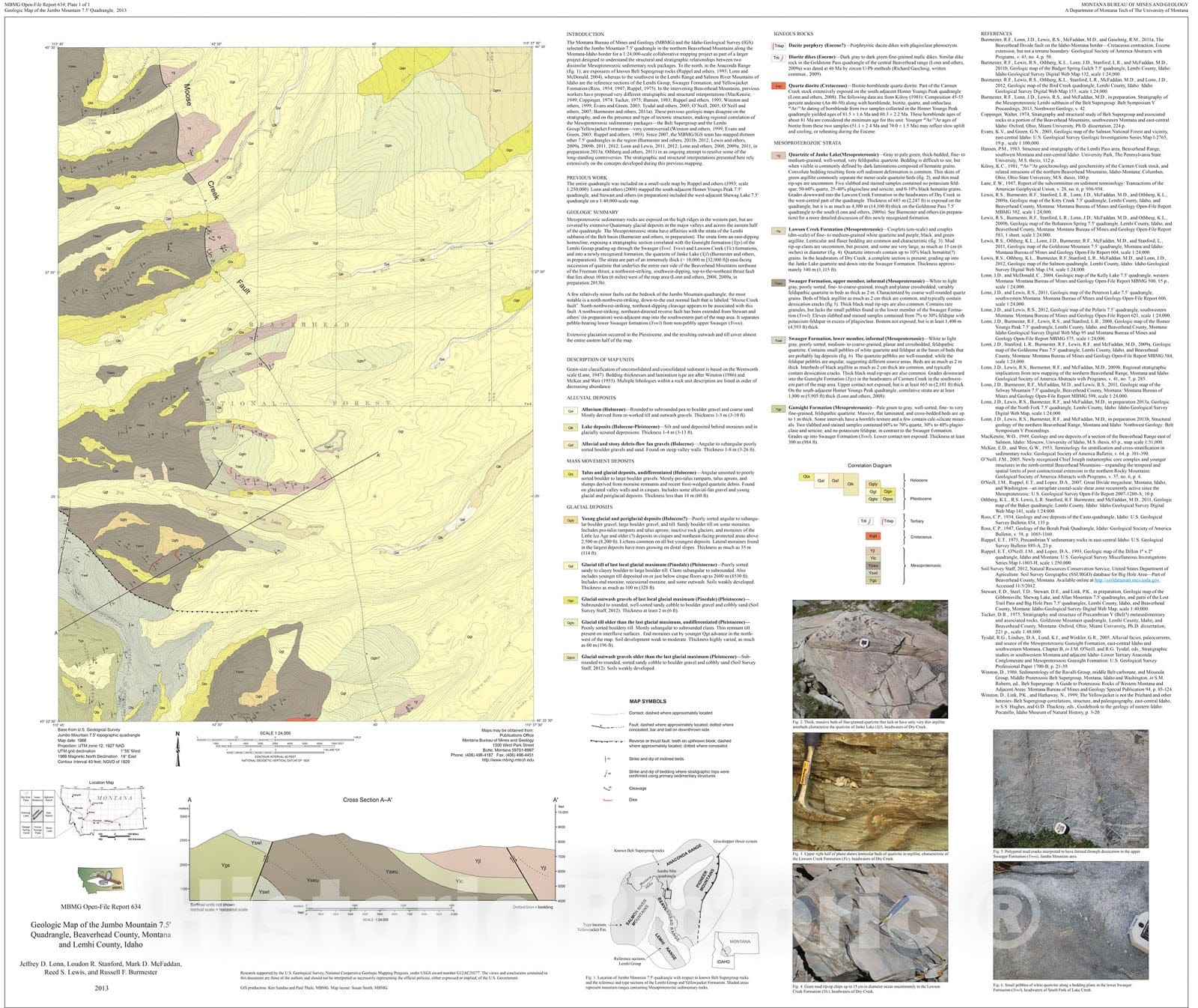 Map : Geologic map of the Jumbo Mountain 7.5' quadrangle, Beaverhead County, Montana, and Lemhi County, Idaho, 2013 Cartography Wall Art :