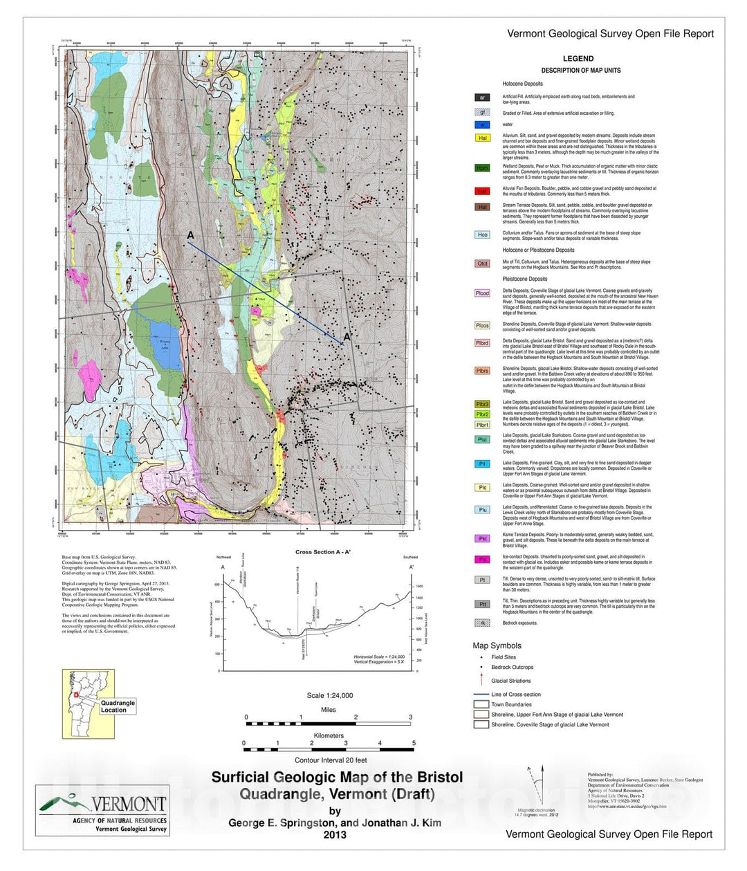 Map : Surficial geologic map of the Bristol quadrangle, Vermont, 2013 Cartography Wall Art :