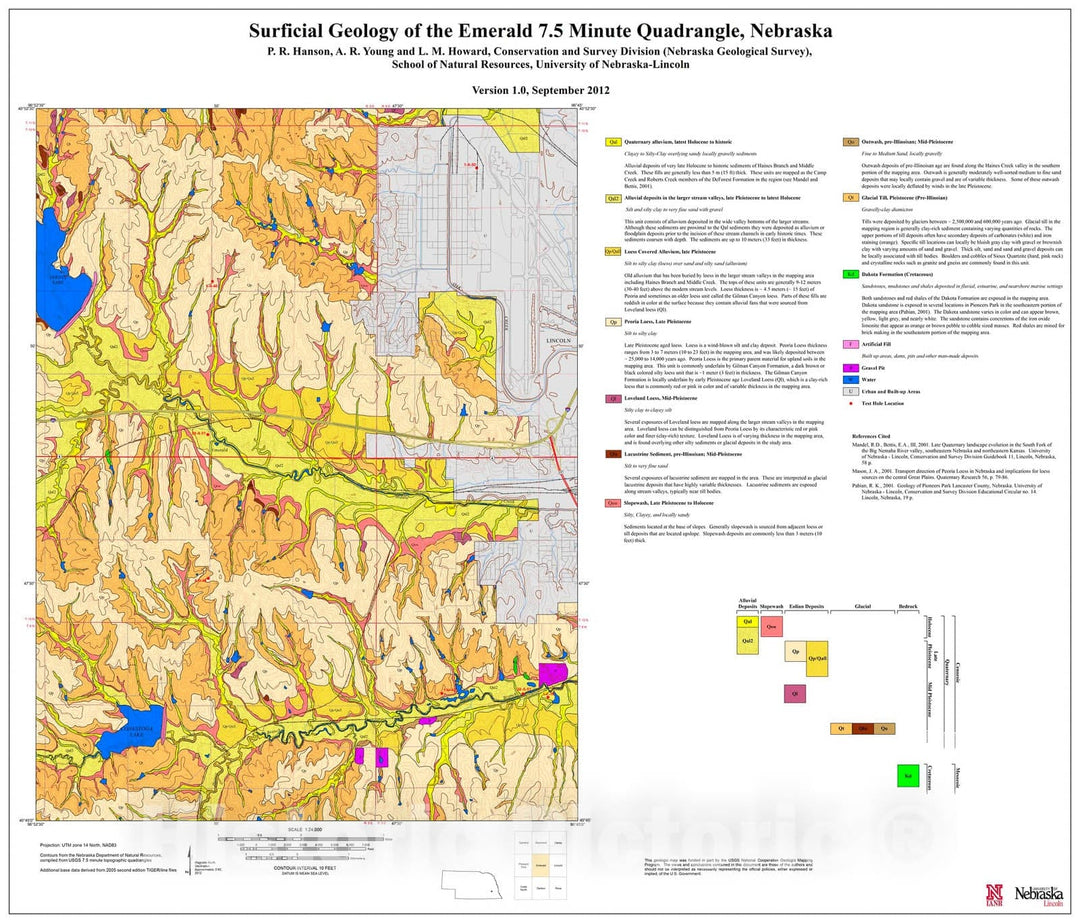 Map : Surficial Geologic Map of the Emerald, Nebraska 7.5-Minute Quadrangle, 2012 Cartography Wall Art :