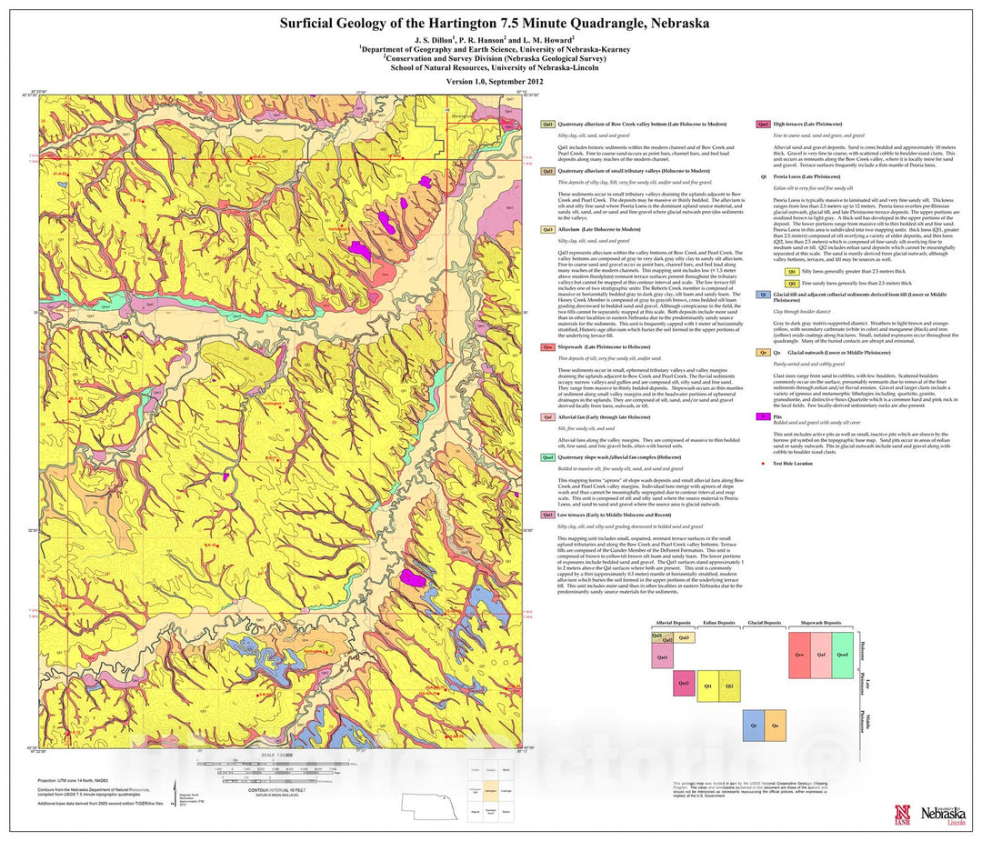 Map : Surficial Geologic Map of the Hartington, Nebraska 7.5-Minute Quadrangle, 2012 Cartography Wall Art :