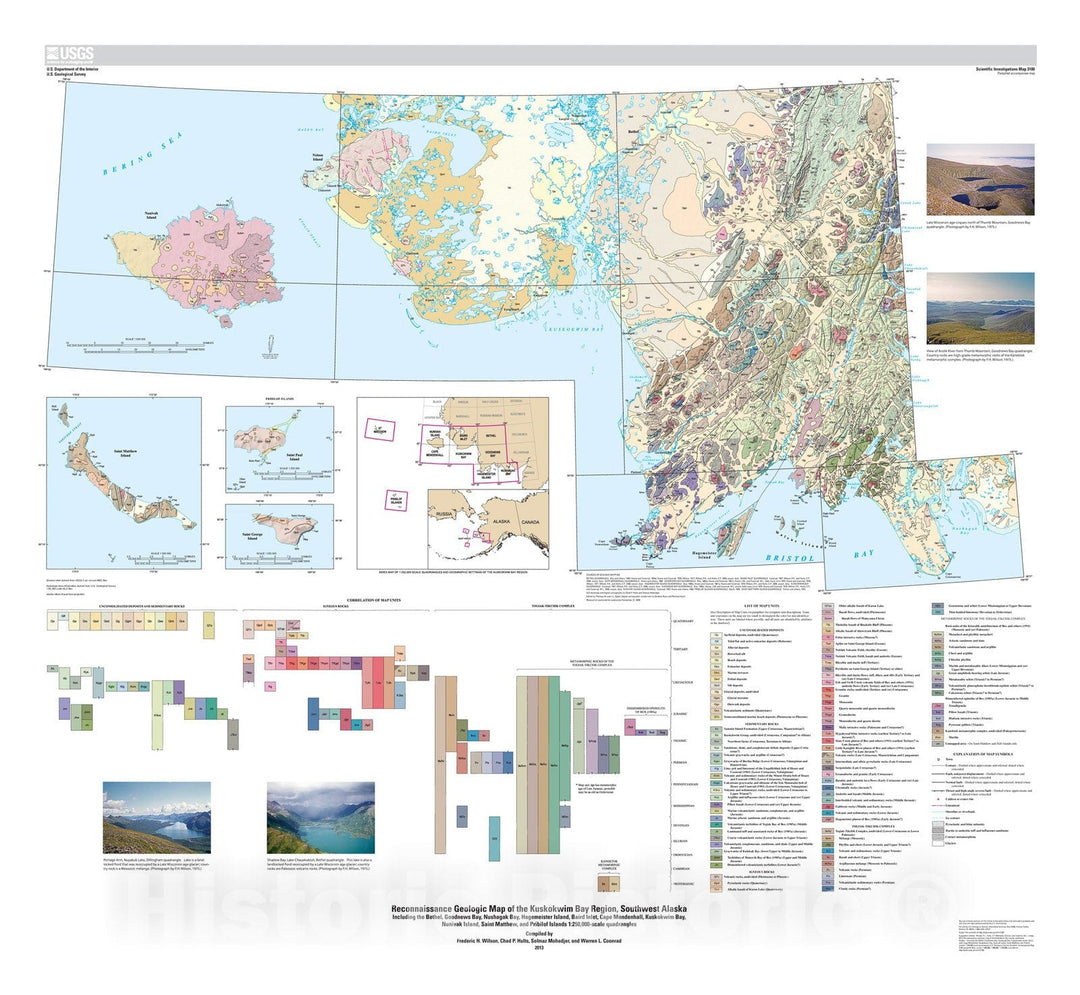 Map : Reconnaissance geologic map of the Kuskokwim Bay region, southwest Alaska including the Bethel, Goodnews Bay, Nushagak Island, Sai, 2013 Cartography Wall Art :