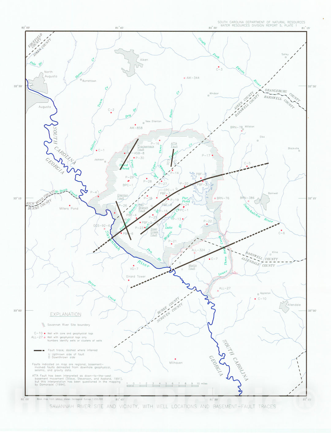 Map : Hydrogeologic framework of west-central South Carolina, 1995 Cartography Wall Art :