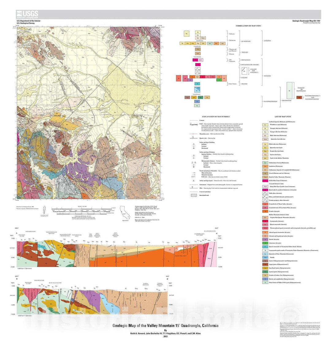 Map : Geologic map of the Valley Mountain 15' quadrangle, San Bernardino and Riverside Counties, California, 2013 Cartography Wall Art :