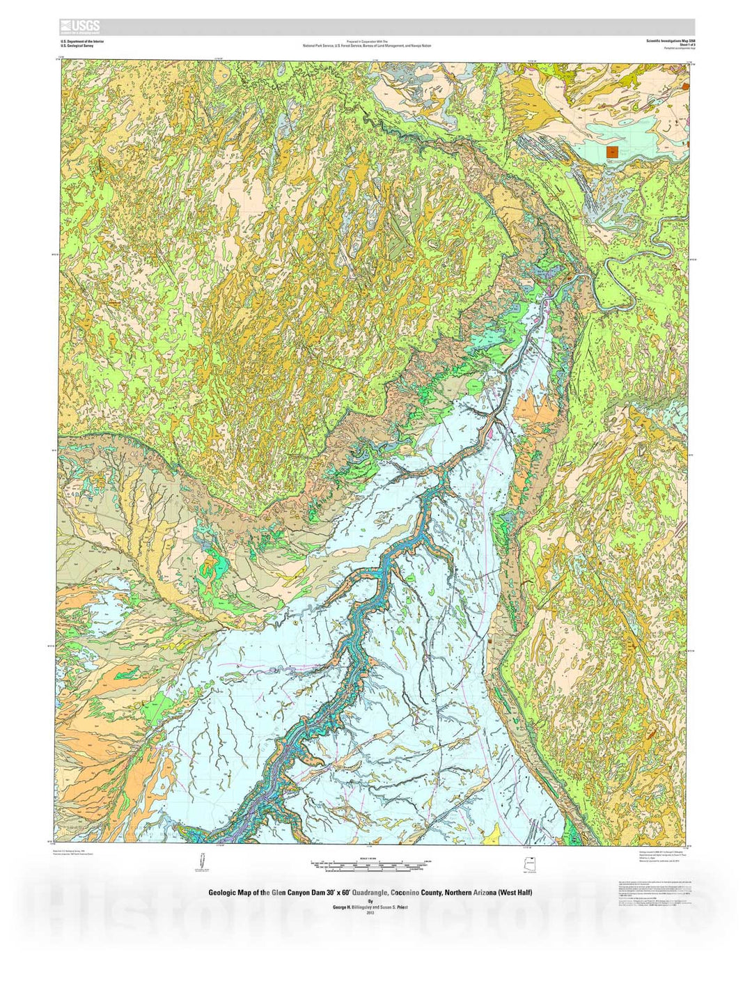 Map : Geologic map of the Glen Canyon Dam 30' x 60' quadrangle, Coconino County, northern Arizona, 2013 Cartography Wall Art :