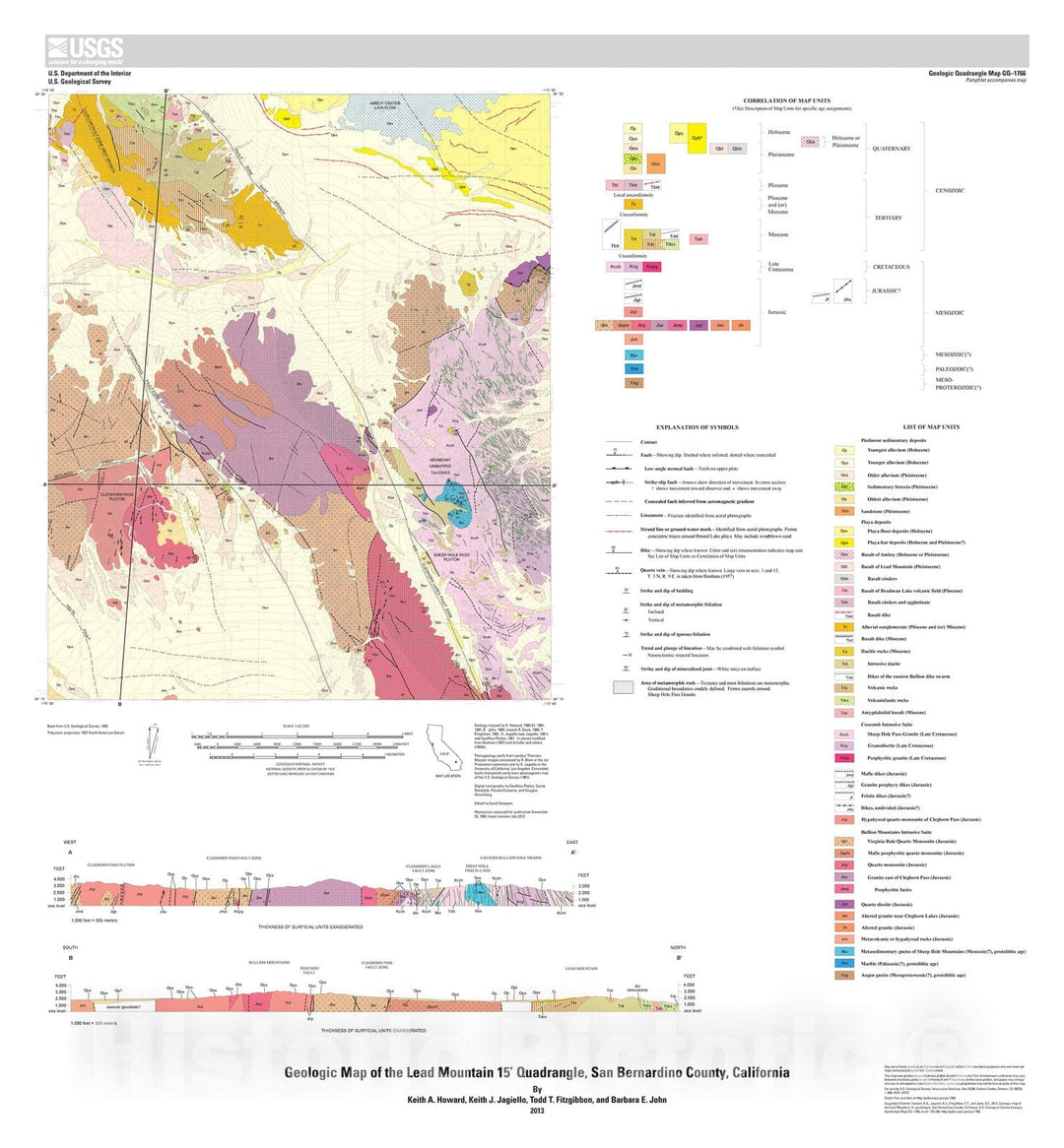 Map : Geologic map of the Lead Mountain 15' quadrangle, San Bernardino County, California, 2013 Cartography Wall Art :