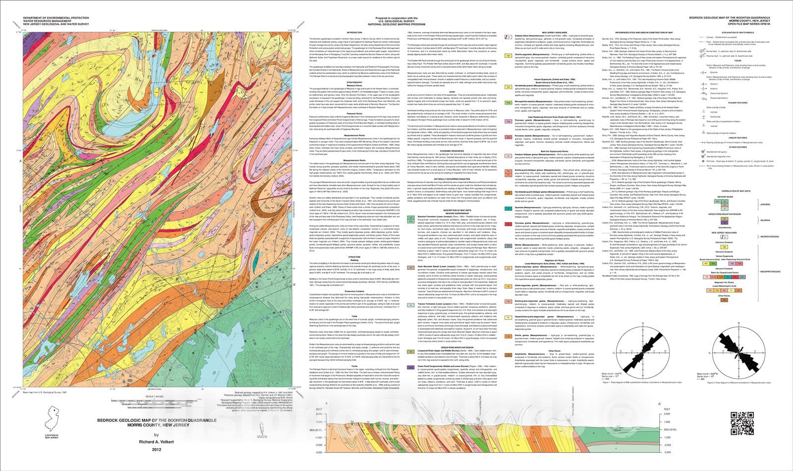 Map : Bedrock geologic map of the Boonton quadrangle, Morris County, New Jersey, 2012 Cartography Wall Art :