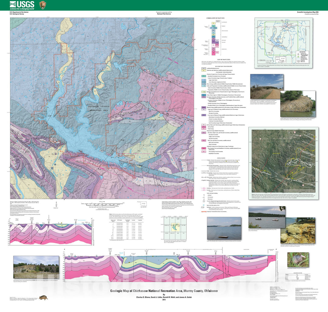 Map : Geologic map of Chickasaw National Recreation Area, Murray County, Oklahoma, 2013 Cartography Wall Art :