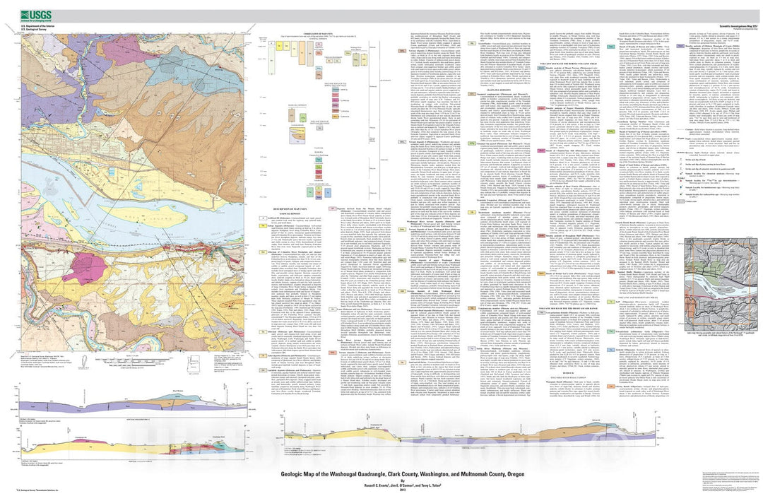 Map : Geologic map of the Washougal quadrangle, Clark County, Washington, and Multnomah County, Oregon, 2013 Cartography Wall Art :