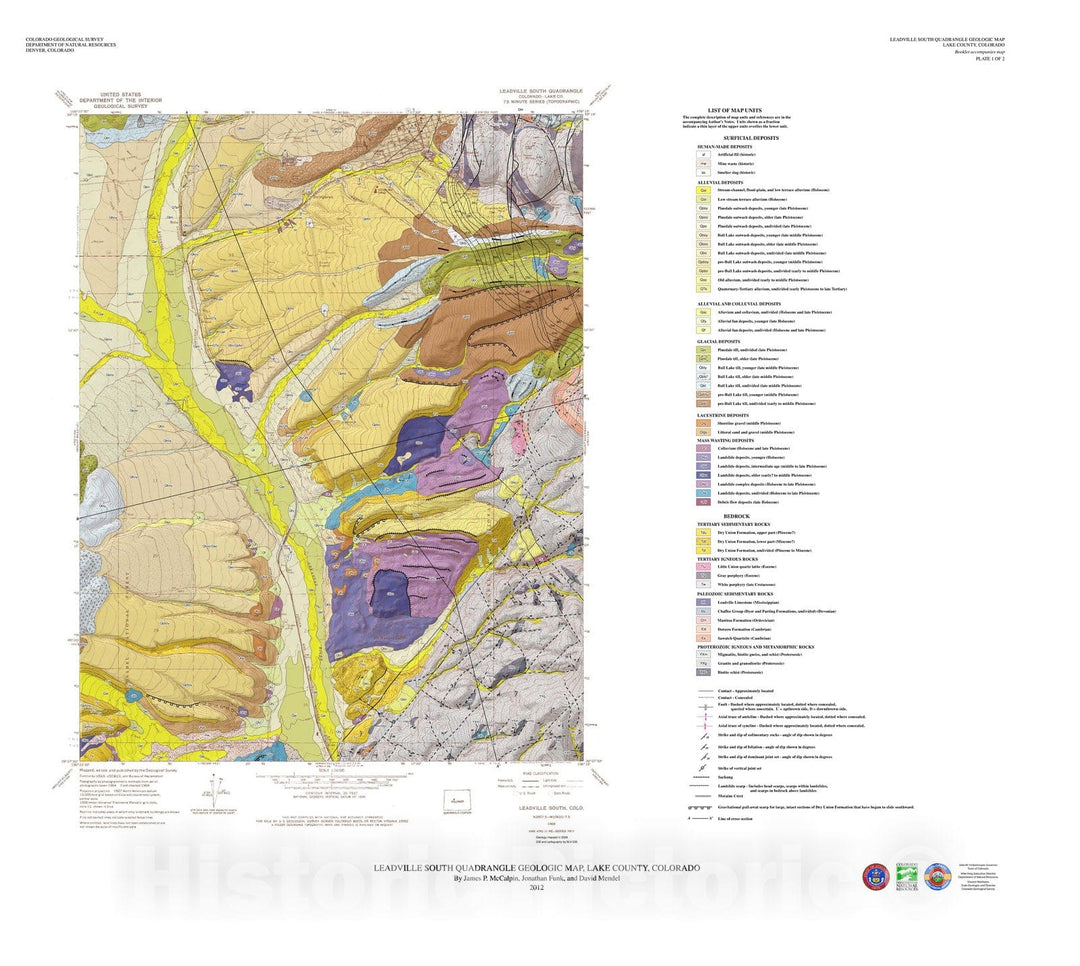 Map : Leadville South Quadrangle Geologic Map, Lake County, Colorado, 2012 Cartography Wall Art :