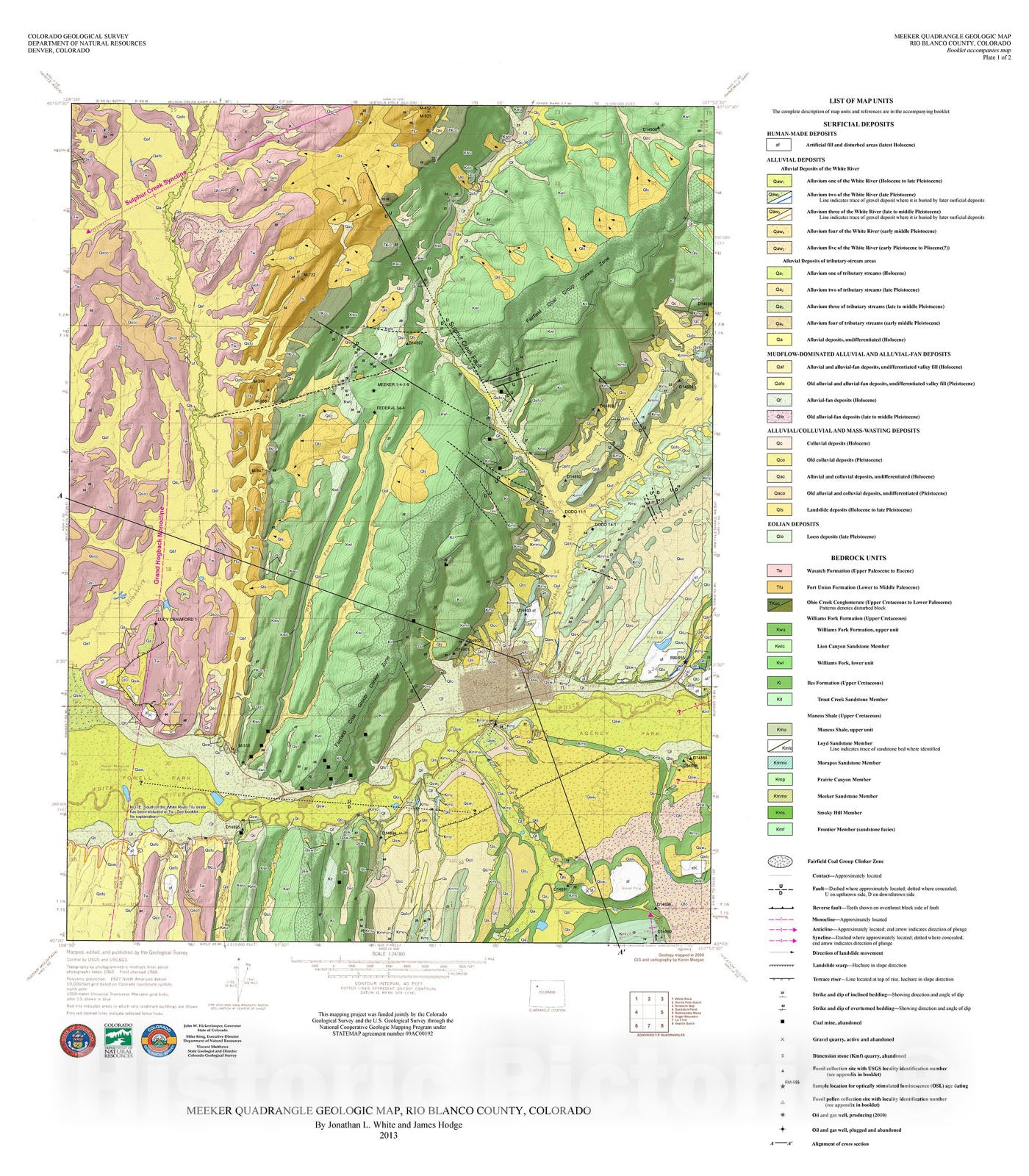 Map : Meeker Quadrangle Geologic Map, Rio Blanco County, Colorado, 2013 Cartography Wall Art :