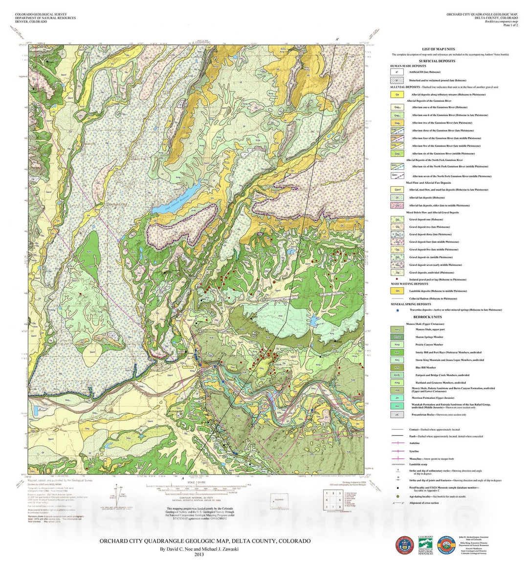 Map : Orchard City Quadrangle Geologic Map, Delta County, Colorado, 2013 Cartography Wall Art :