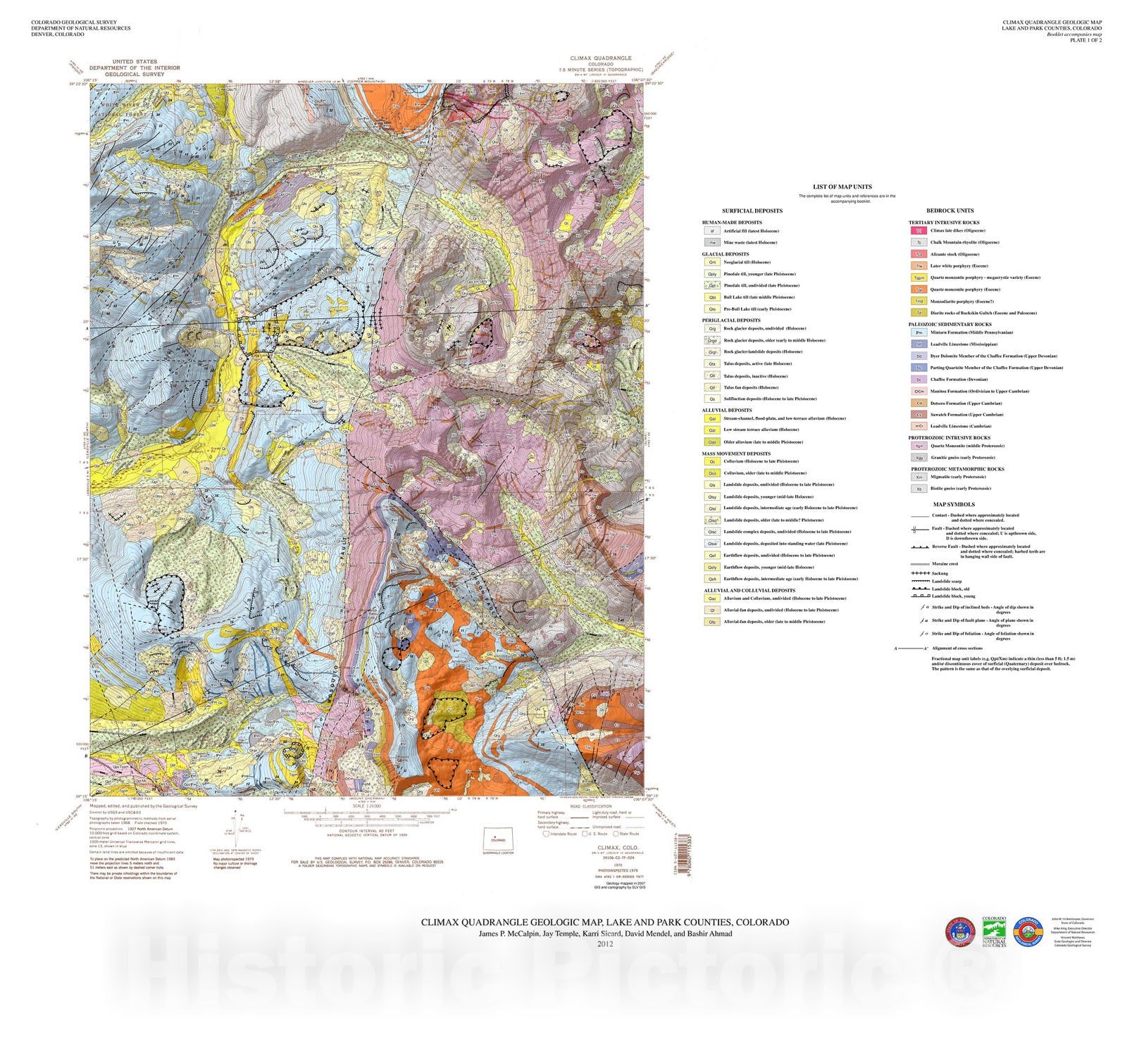 Map : Climax Quadrangle Geologic Map, Lake and Park Counties, Colorado, 2012 Cartography Wall Art :