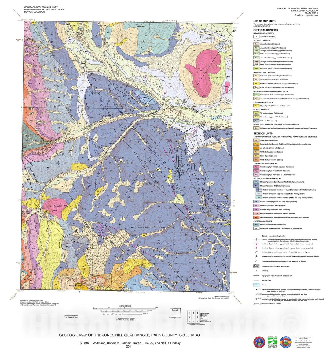 Map : Jones Hill Quadrangle Geologic Map, Park County, Colorado, 2012 Cartography Wall Art :