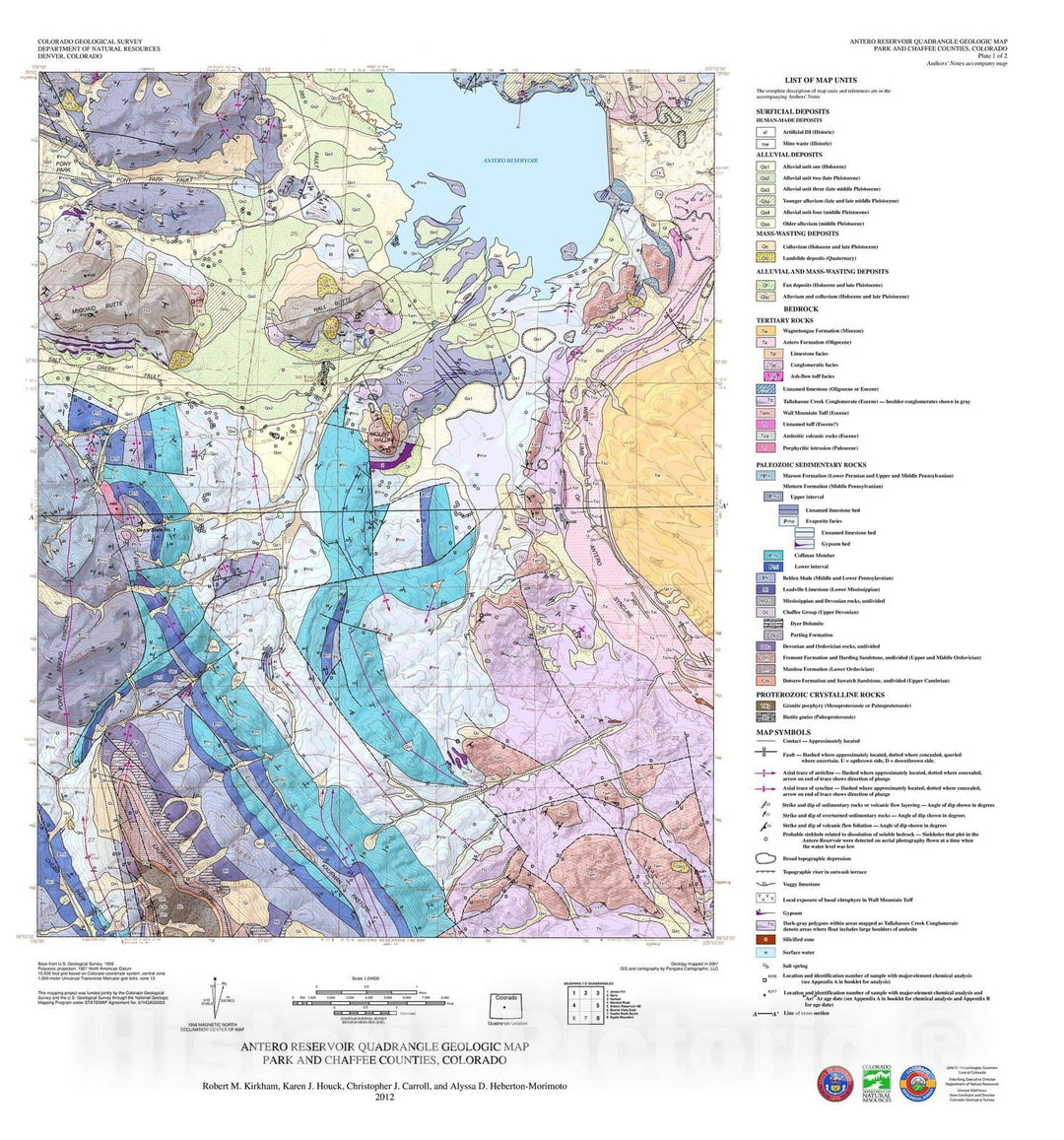 Map : Antero Reservoir Geologic Map, Park and Chaffee Counties, Colorado, 2012 Cartography Wall Art :