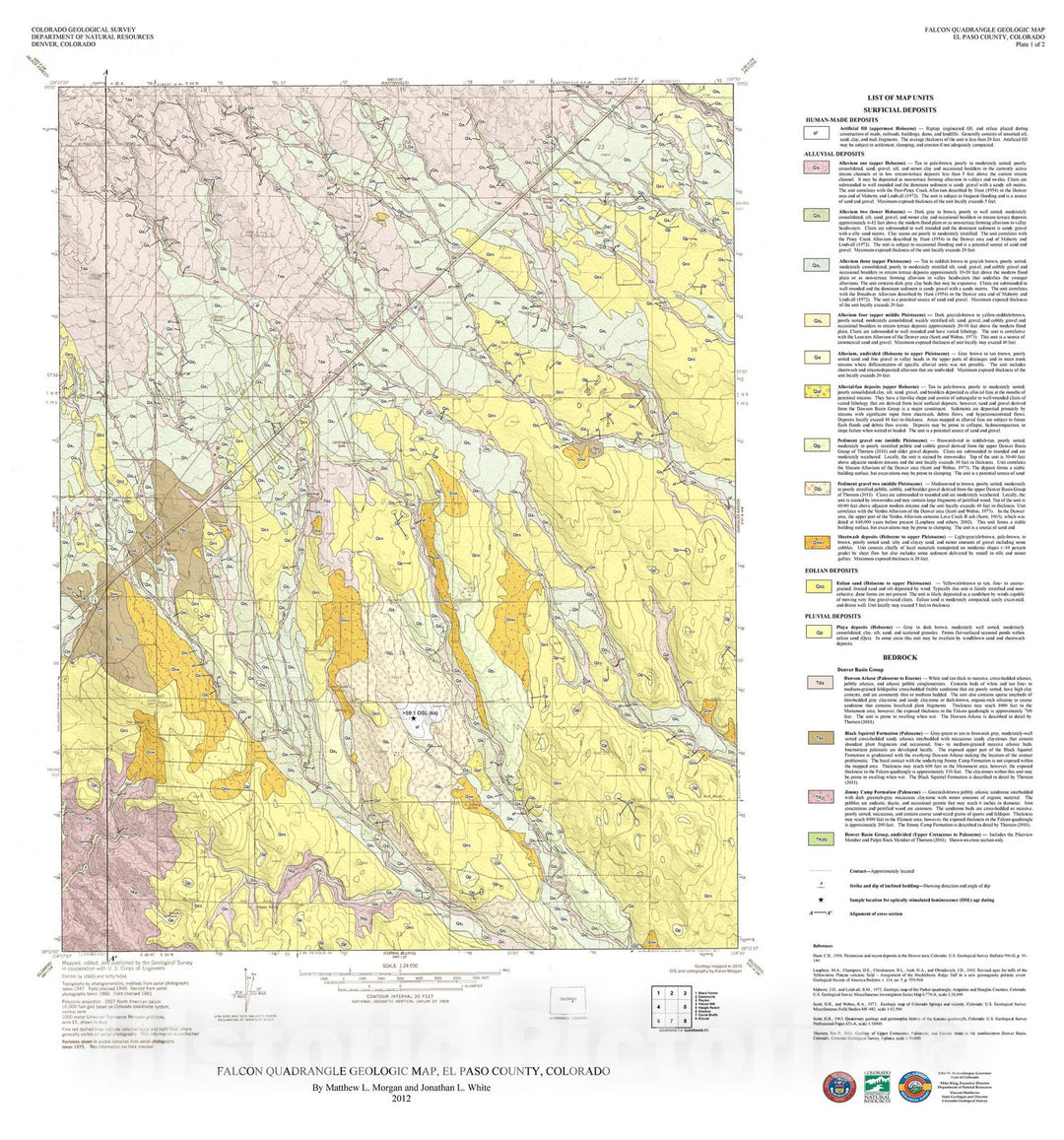 Map : Falcon Quadrangle Geologic Map, El Paso County, Colorado, 2012 Cartography Wall Art :