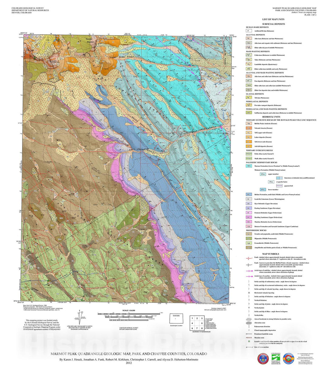 Map : Marmot Peak Quadrangle Geologic Map, Park and Chaffee Counties, Colorado, 2012 Cartography Wall Art :