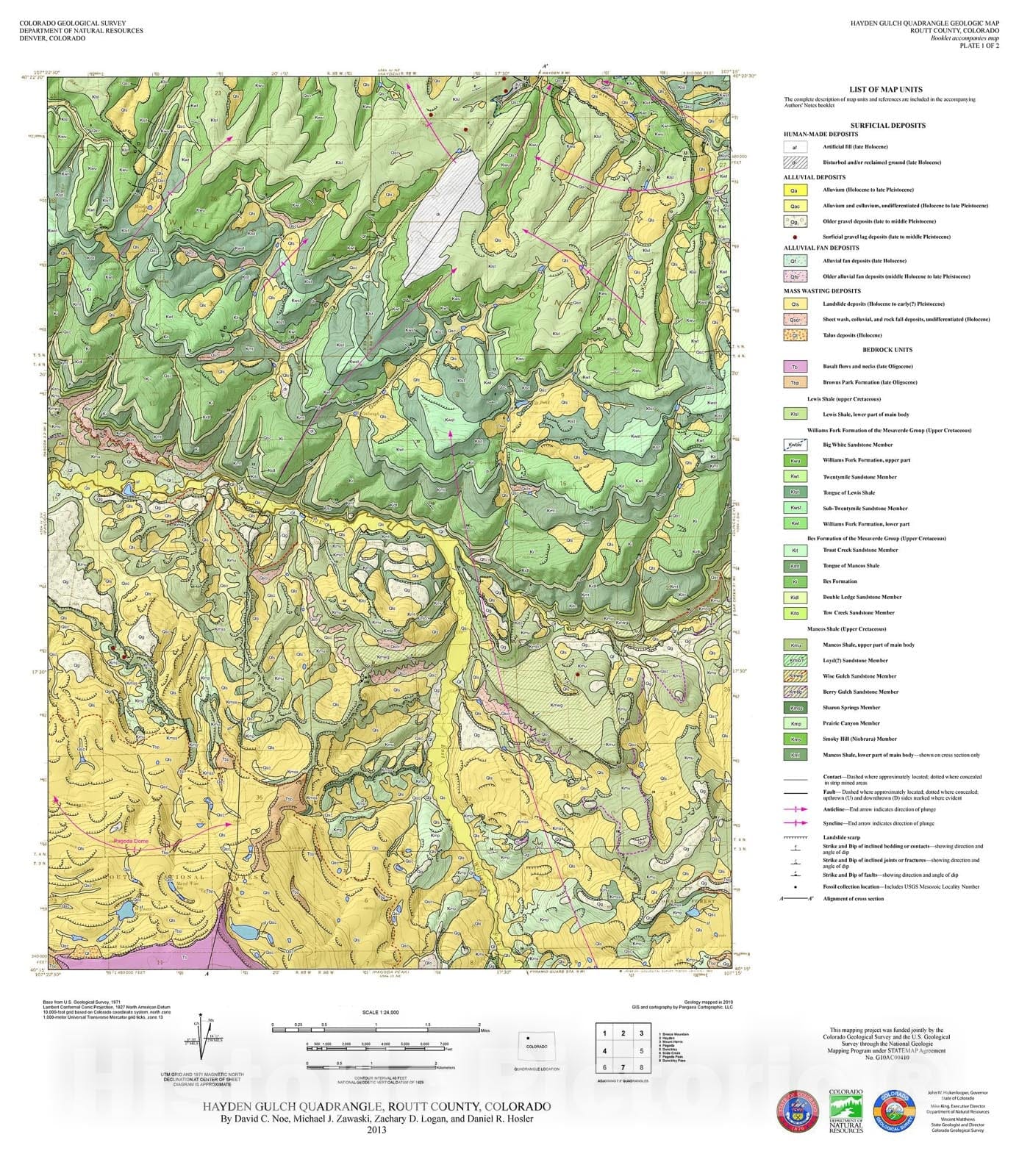 Map : Hayden Gulch Quadrangle Geologic Map, Routt County, Colorado, 2013 Cartography Wall Art :