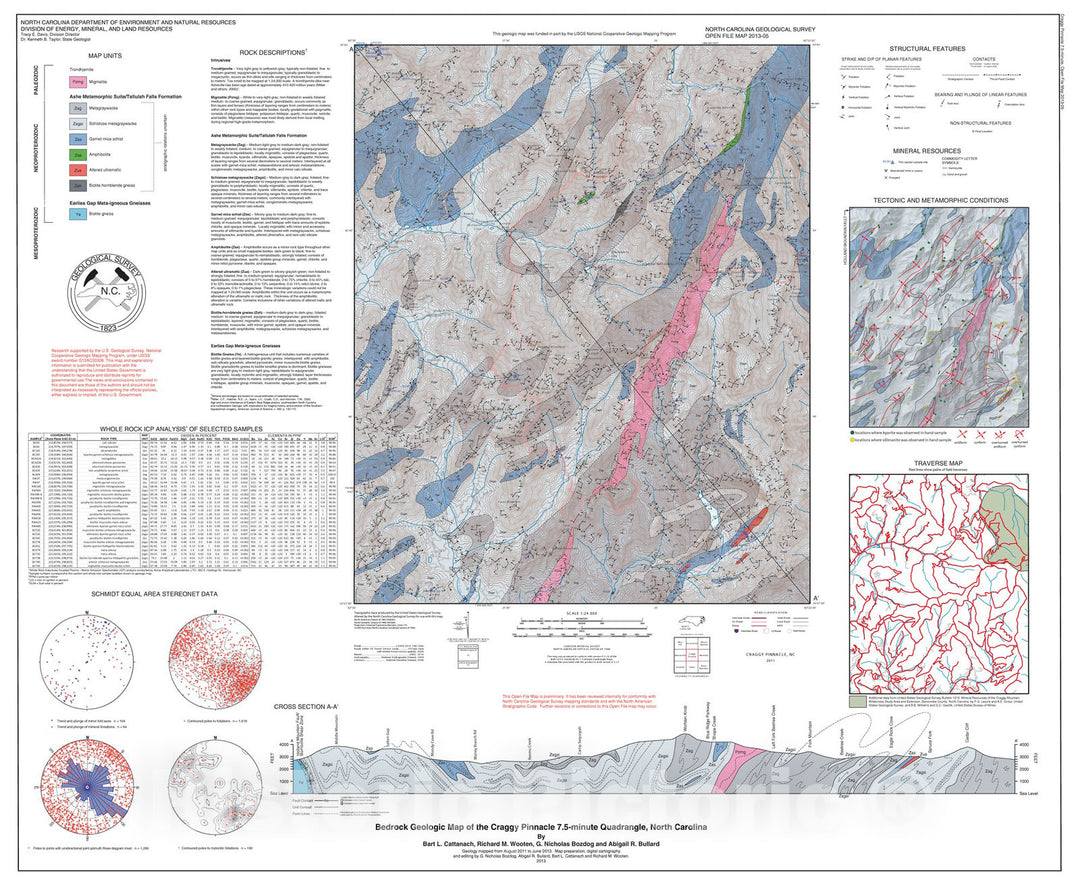 Map : Bedrock Geologic Map of the Craggy Pinnacle 7.5-minute Quadrangle, North Carolina, 2013 Cartography Wall Art :