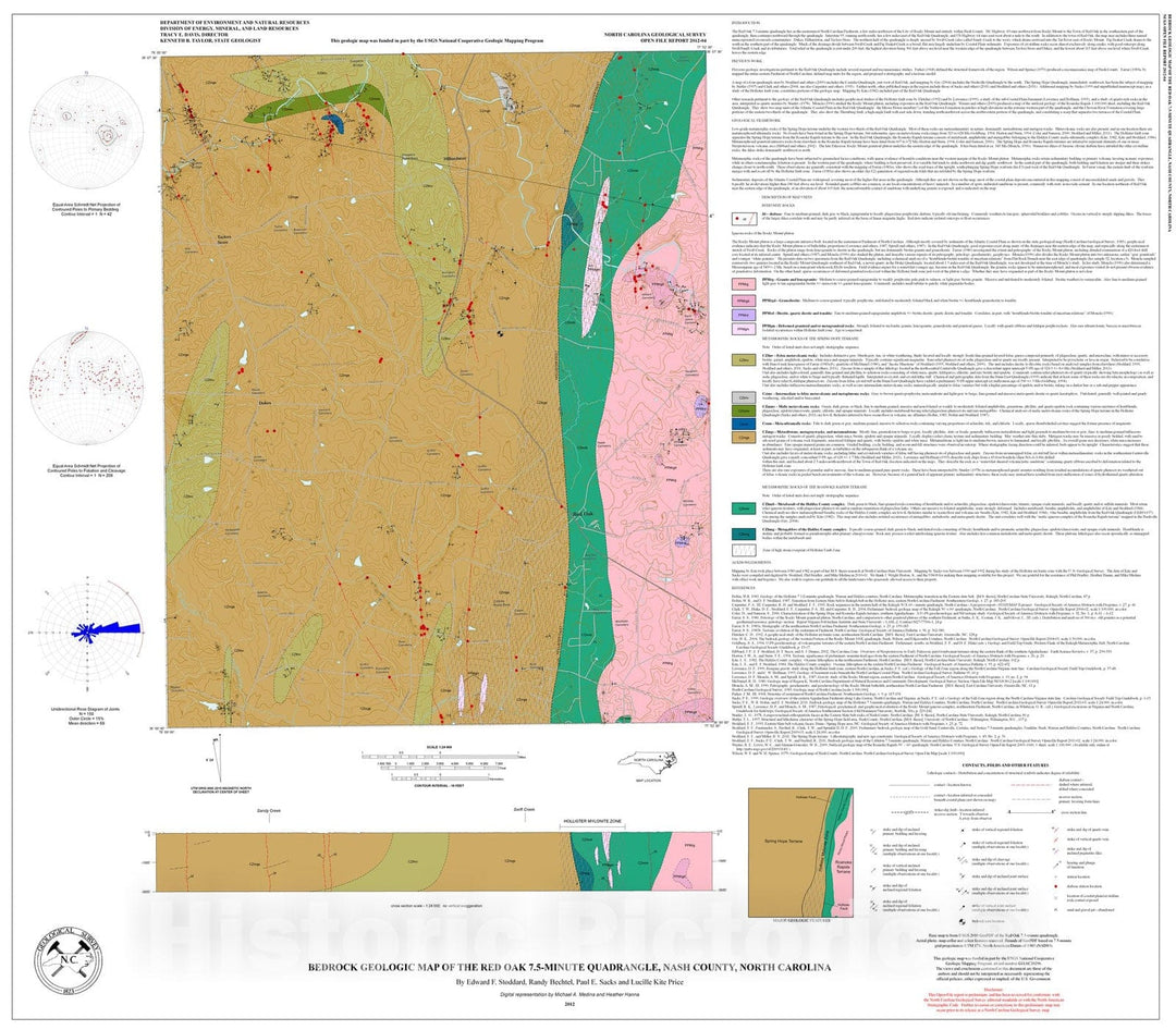 Map : Bedrock geologic map of the Red Oak 7.5-minute Quadrangle, Nash County, North Carolina, 2012 Cartography Wall Art :