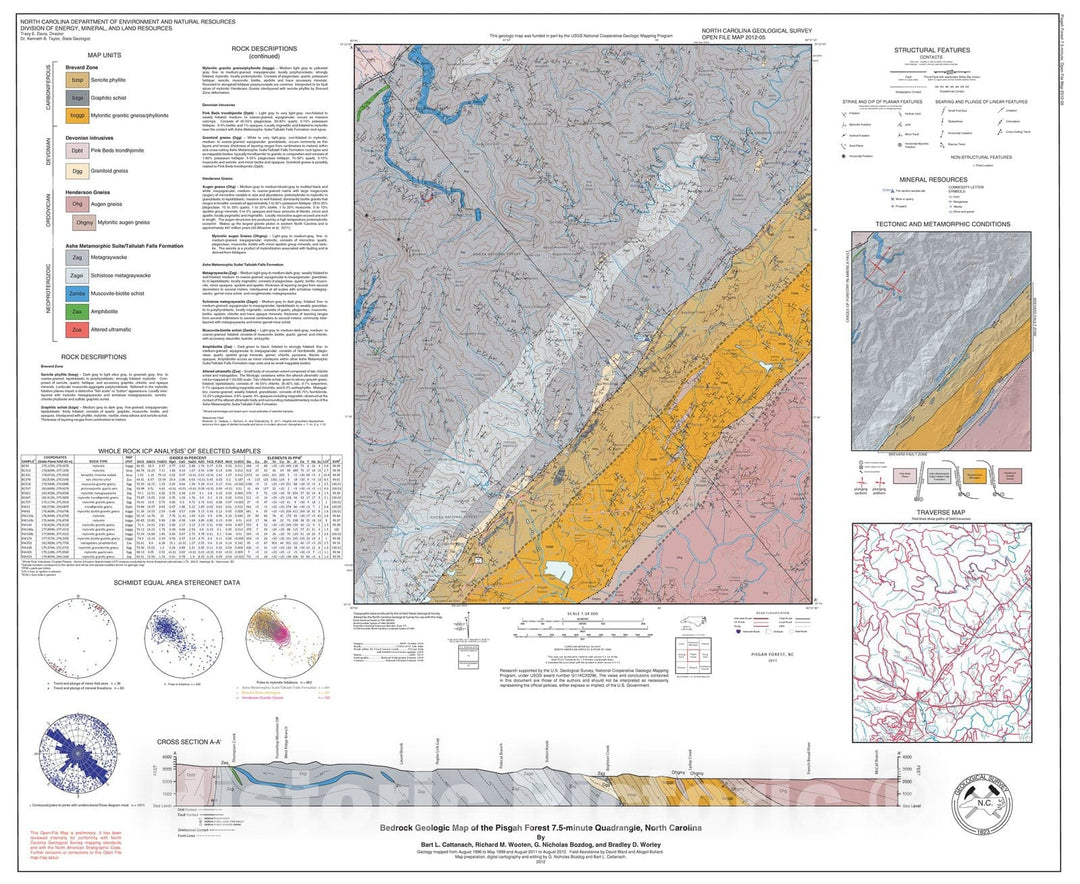 Map : Bedrock geologic map of the Pisgah Forest 7.5-minute Quadrangle, North Carolina, 2012 Cartography Wall Art :